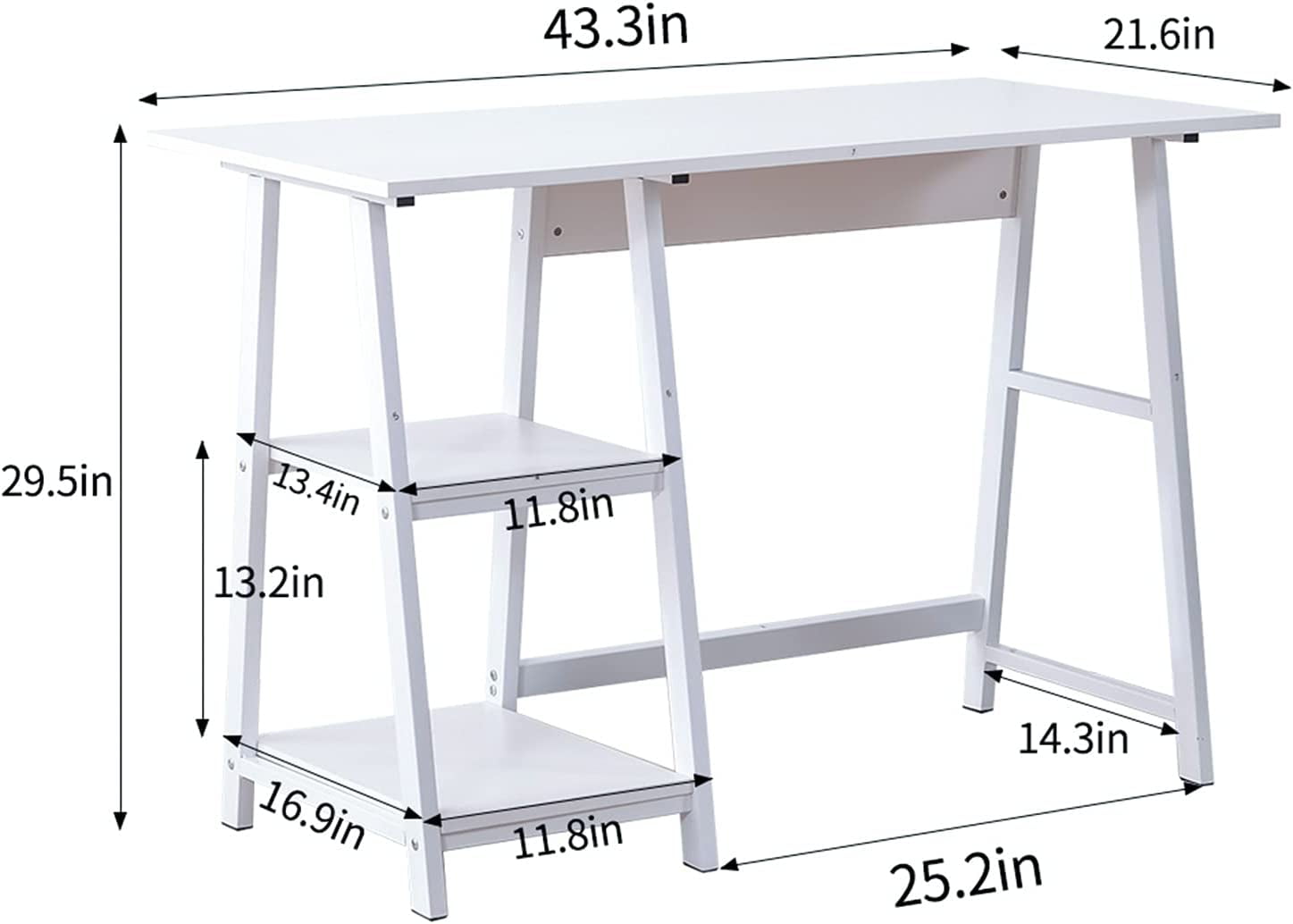Natwind 43" White Desk Home Office Computer Working Student Study Table with 2-Tier Storage Bookshelves Modern Simple Study Laptop Writing Elegant Style Desk Workstation for Office Home White - Image 8