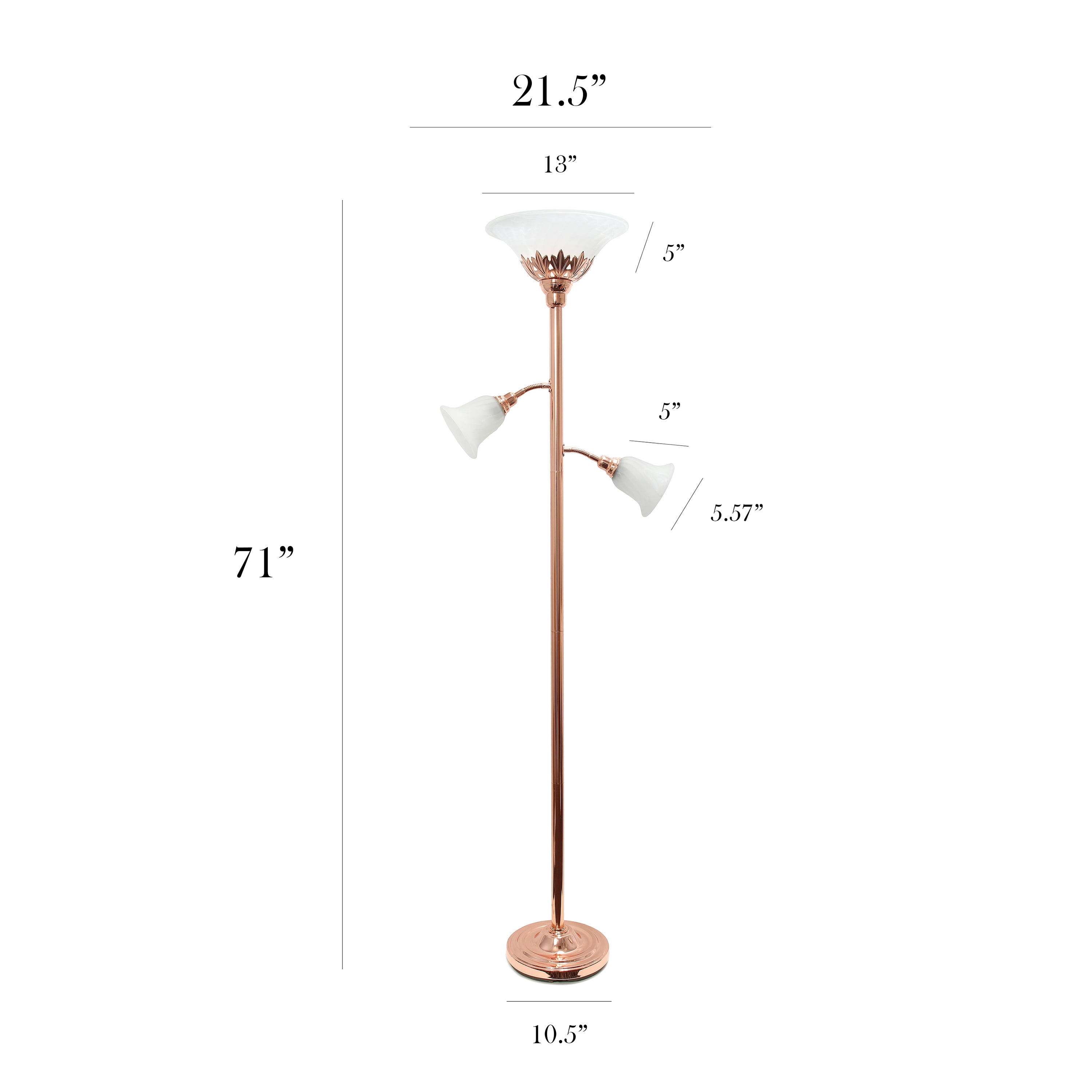 Elegant Designs 71" 3-Light Floor Lamp with White Scalloped Glass Shades, Rose Gold - Image 10