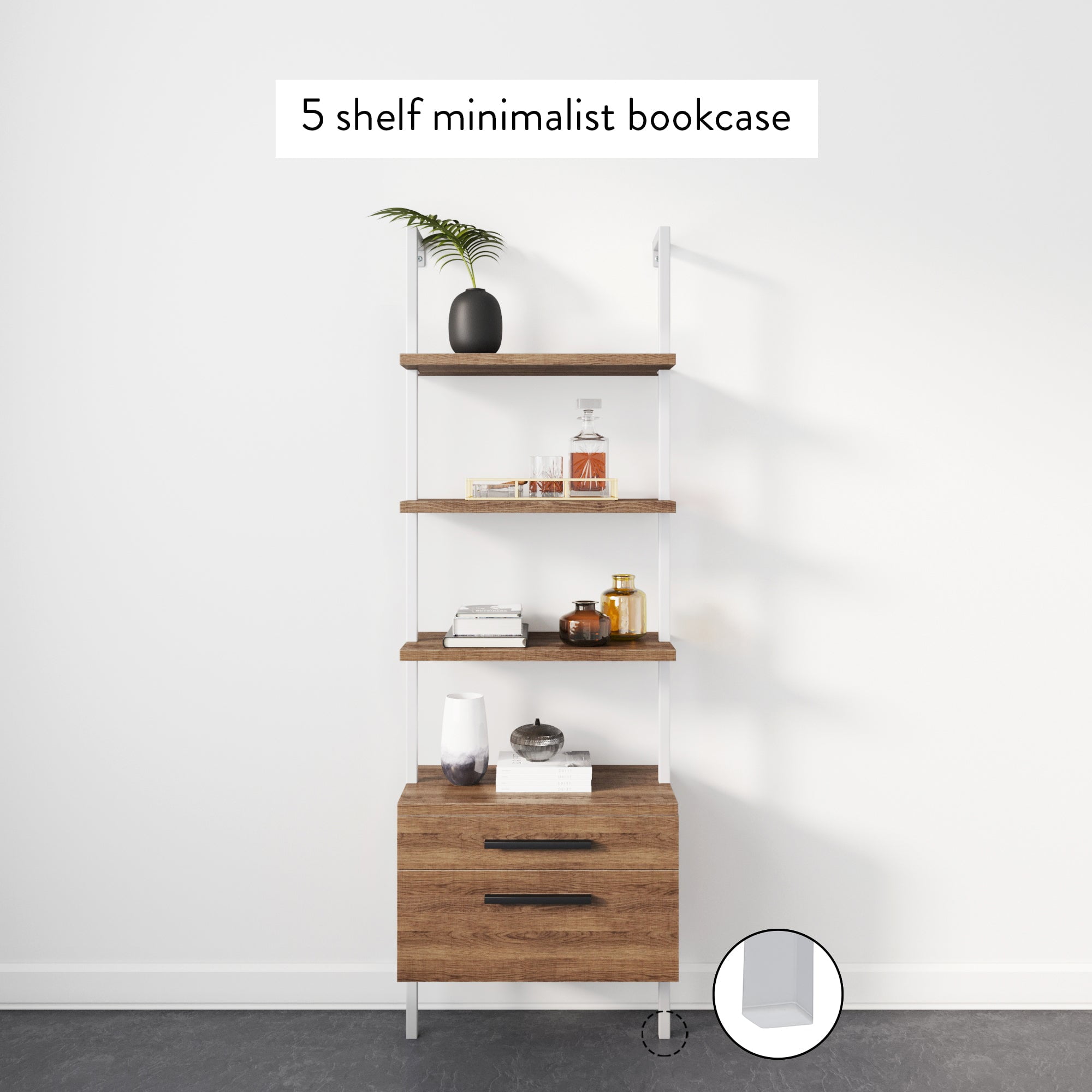 Nathan James Theo Open Shelf Bookcase with Drawers in Rustic Oak Wood and White Steel Frame - Image 6