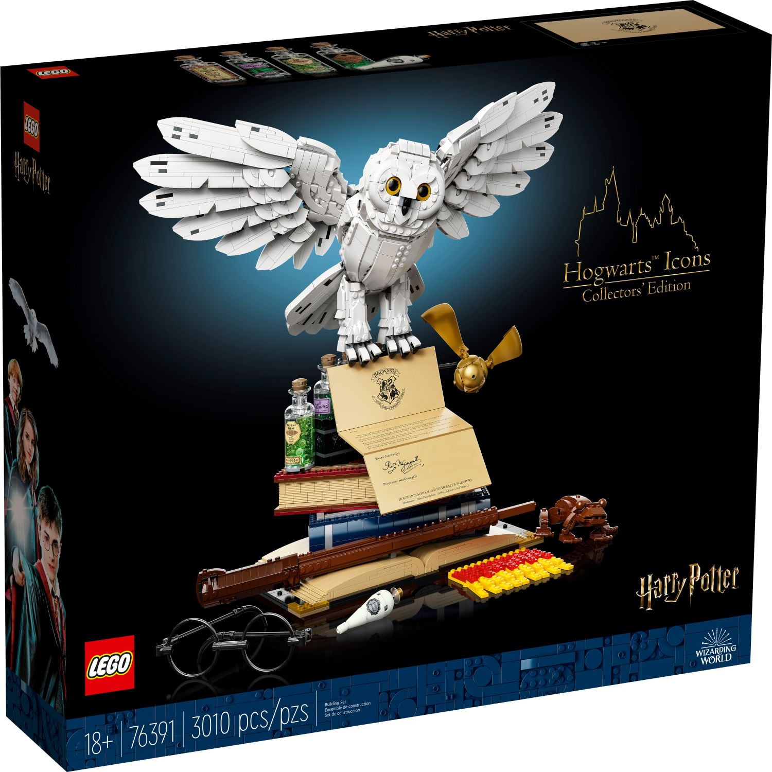 LEGO Harry Potter Hogwarts Icons - Collectors' Edition 76391 20th Anniversary Collectable Hedwig Owl Model, with 3 Exclusive Golden Minifigures: Dumbledore, McGonagall and Hagrid; Great Gift Idea - Image 6