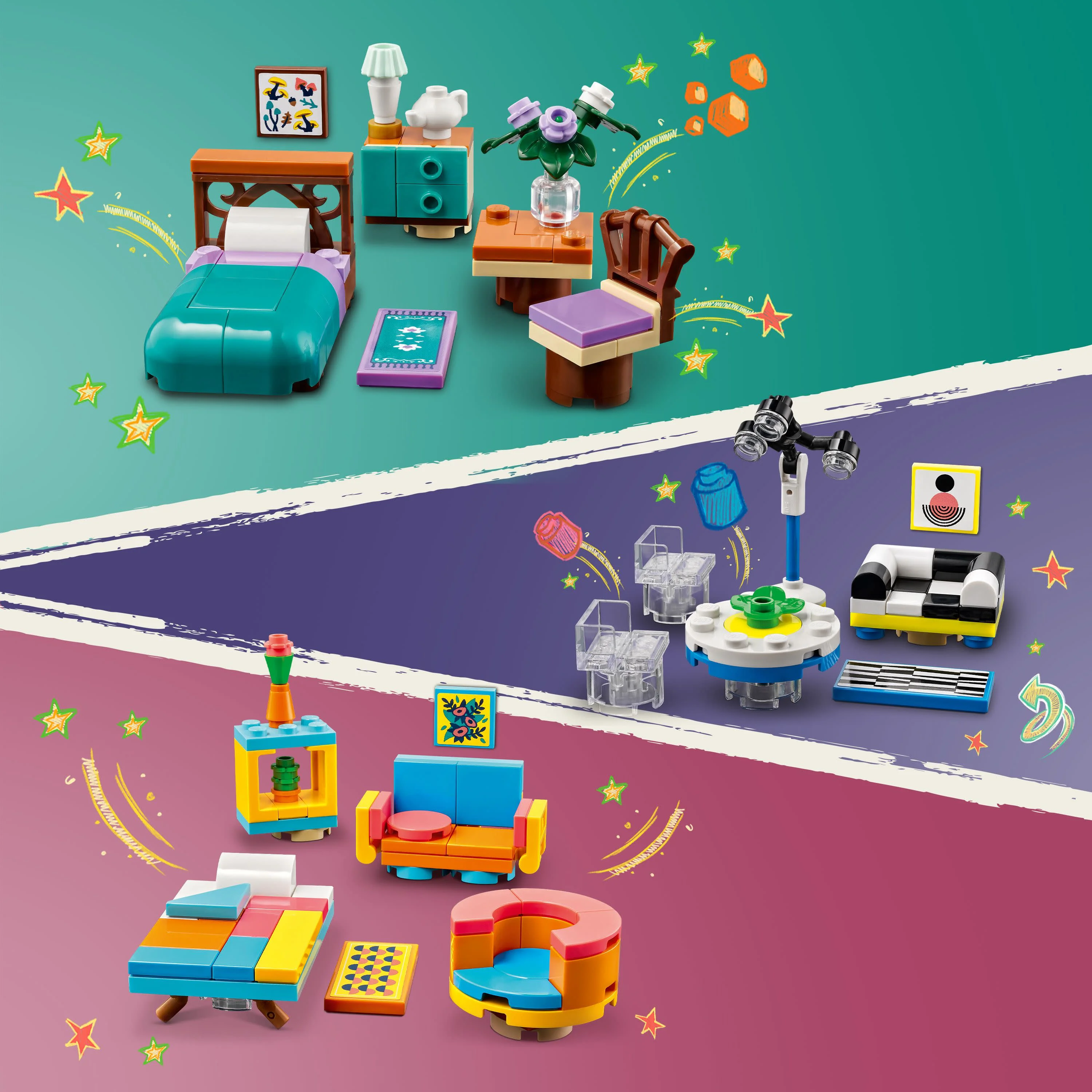 LEGO Friends Downtown Flower and Design Stores 41732 Building Set - Buildable Toy with Apartment, Shops, House, and Classic Characters, Model to Customize, Decorate, and Display for Ages 12+ - Image 3