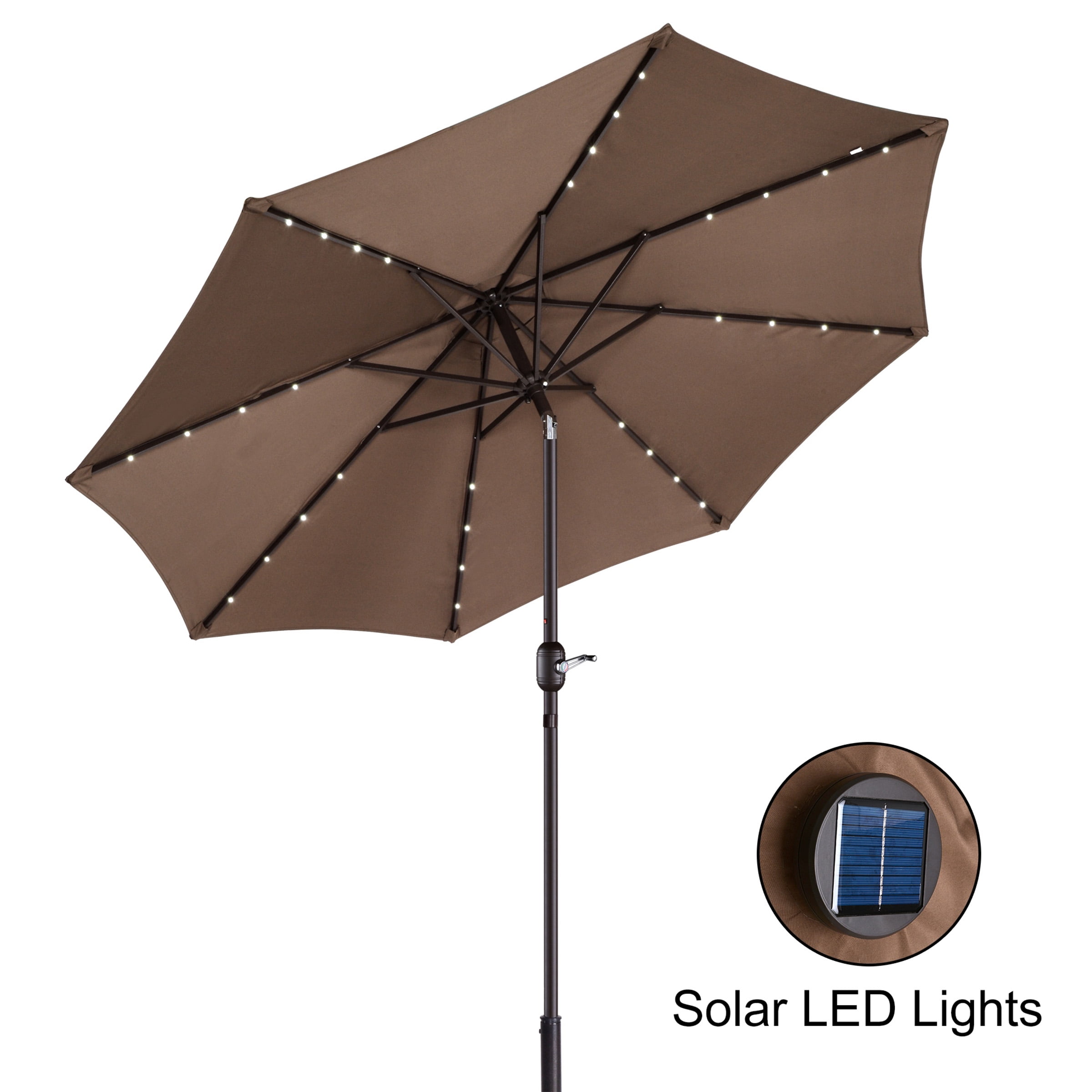 Villacera 9FT Outdoor Patio Umbrella with Solar Lights and Tilt, Brown - Image 7