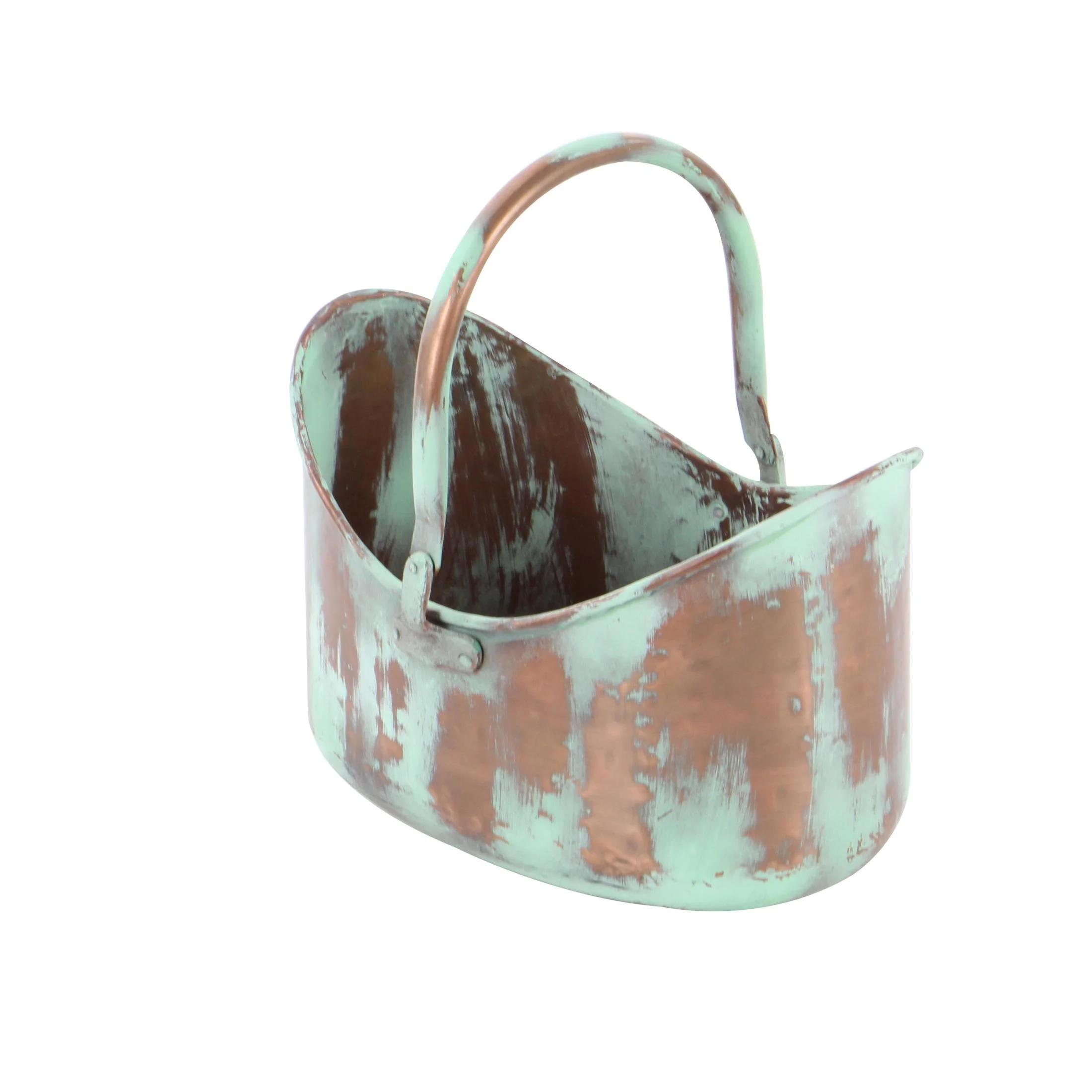 DecMode 15", 13", 11"W Patina Tulip Style Bucket Copper Metal Planter with Stationary Handles (3 Count) - Image 6