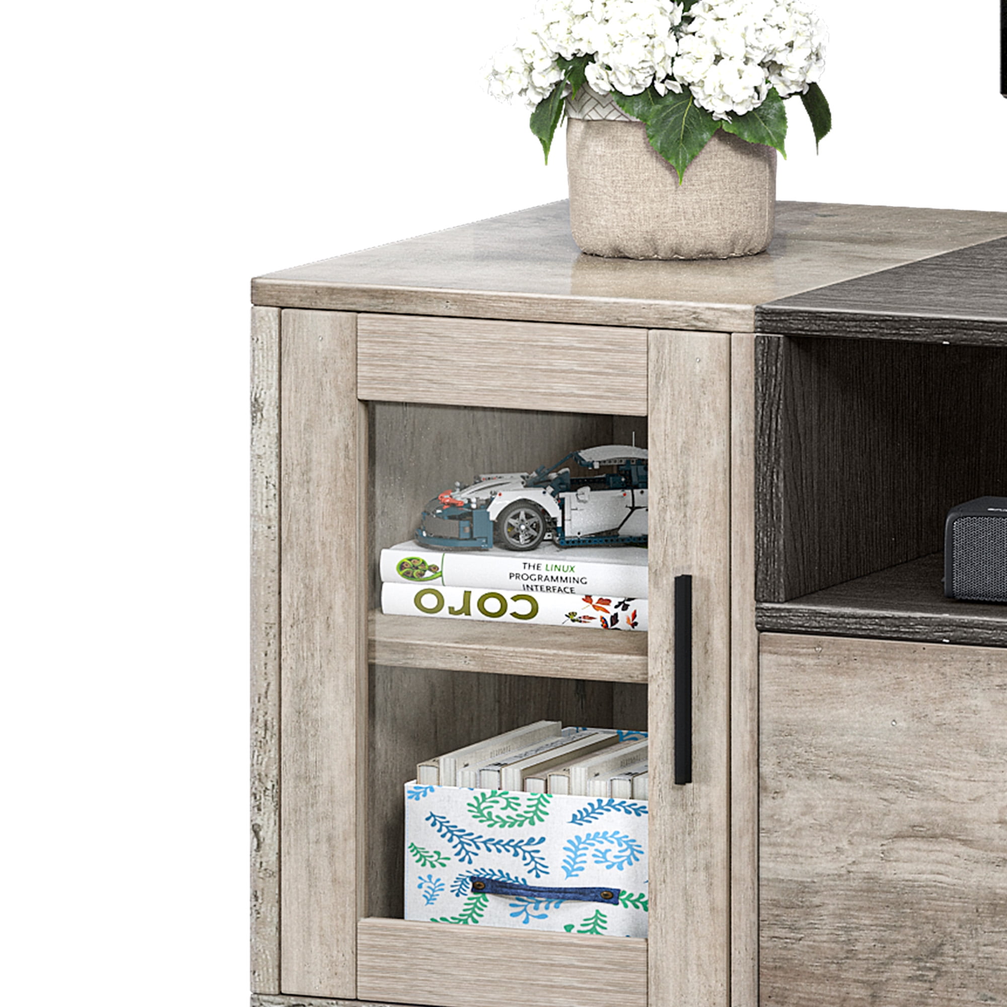 Dextrus LED TV Stand for 75" TV, Entertainment Center w/Outlets & USB Ports, Media Cabinet, Gray - Image 3