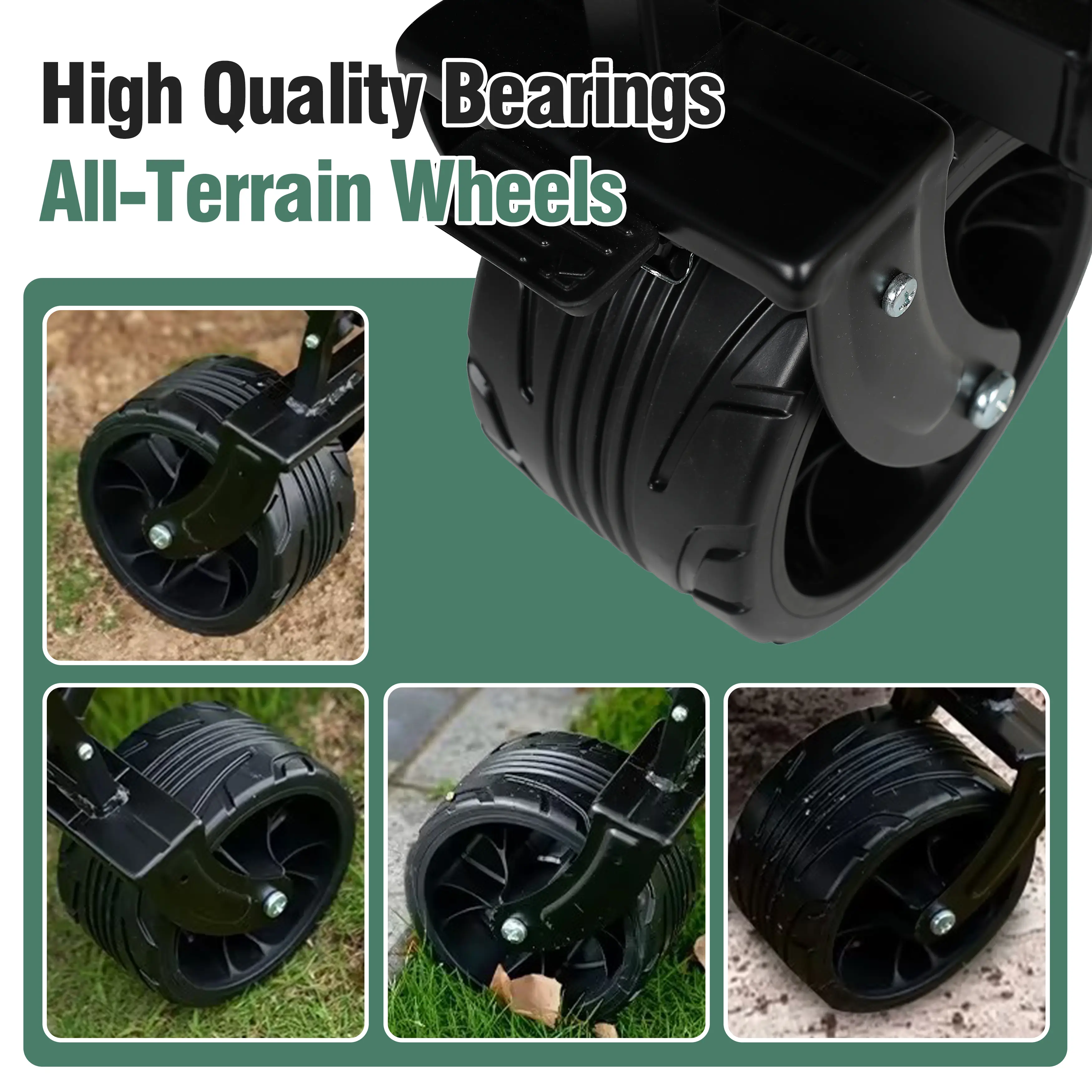 ENYOPRO 440LBS Collapsible Wagon Cart, Heavy Duty Foldable Beach Wagon for Sand w/ Big Wheels, Portable Folding Utility 600D Oxford Cloth Cart with Cup Holder, Extra Pocket, Black - Image 5