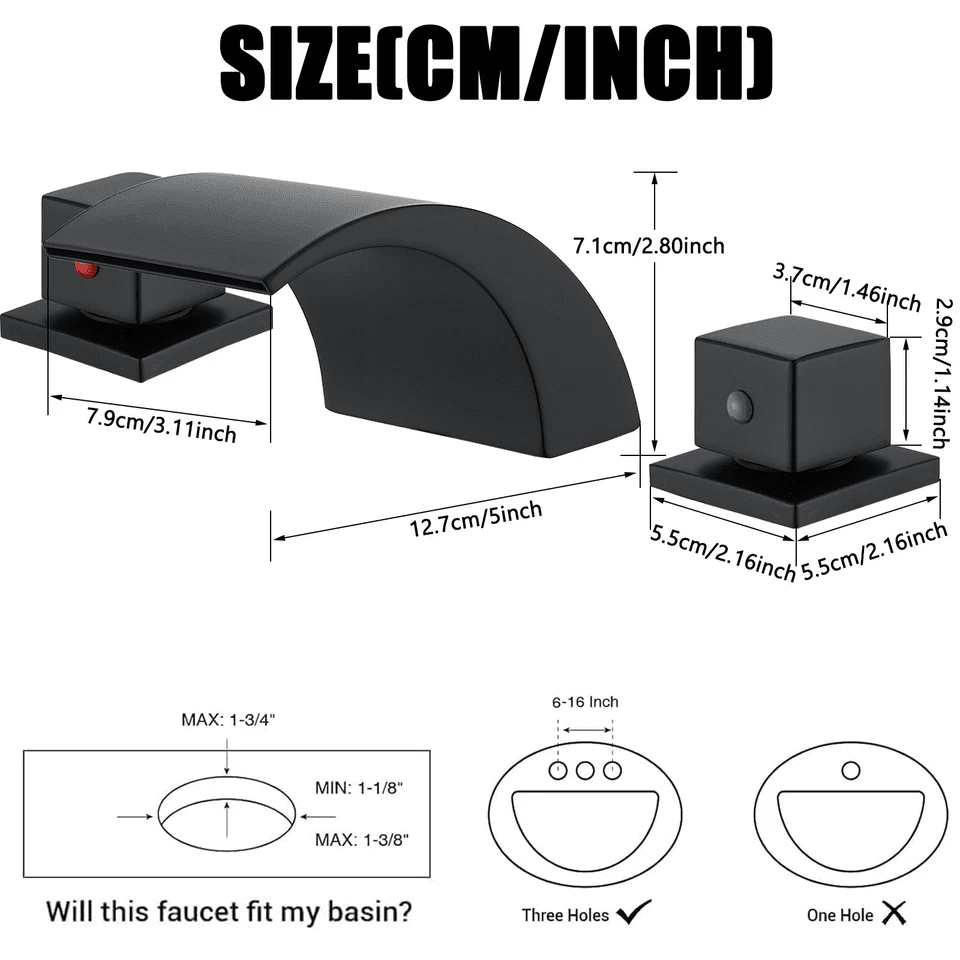 Zovajonia 3 Hole Bathroom Faucet, Matte Black Dual Crystal Knobs Vanity Basin LED Sink Faucet Mixer Bronze Bath Faucets ,Widespread bathroom faucets for sink 3 hole Waterfall Tub Faucet - Image 7