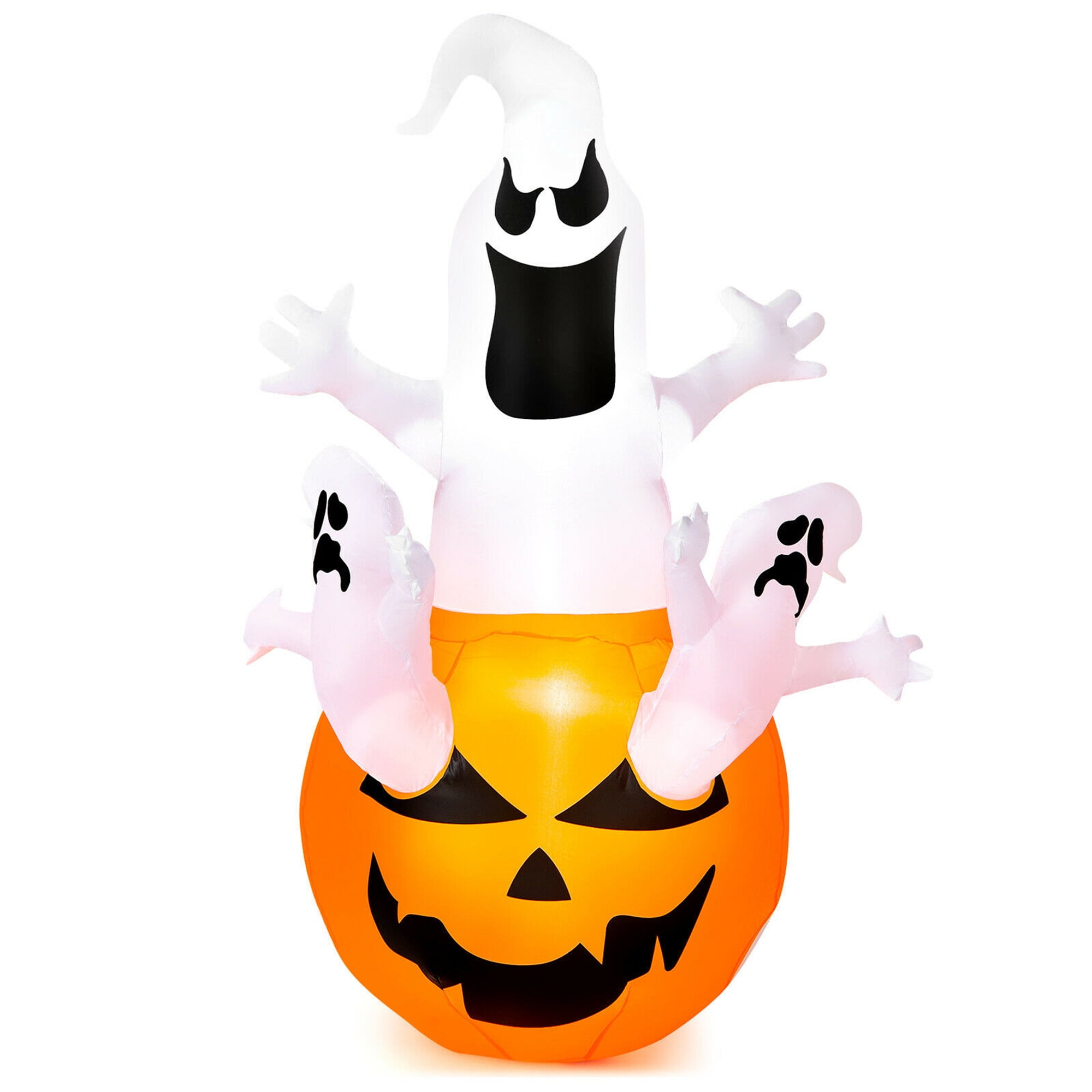 Gymax Ghost in Pumpkin Halloween Yard Inflatable, with Built-in LED Lights 6' - Image 7