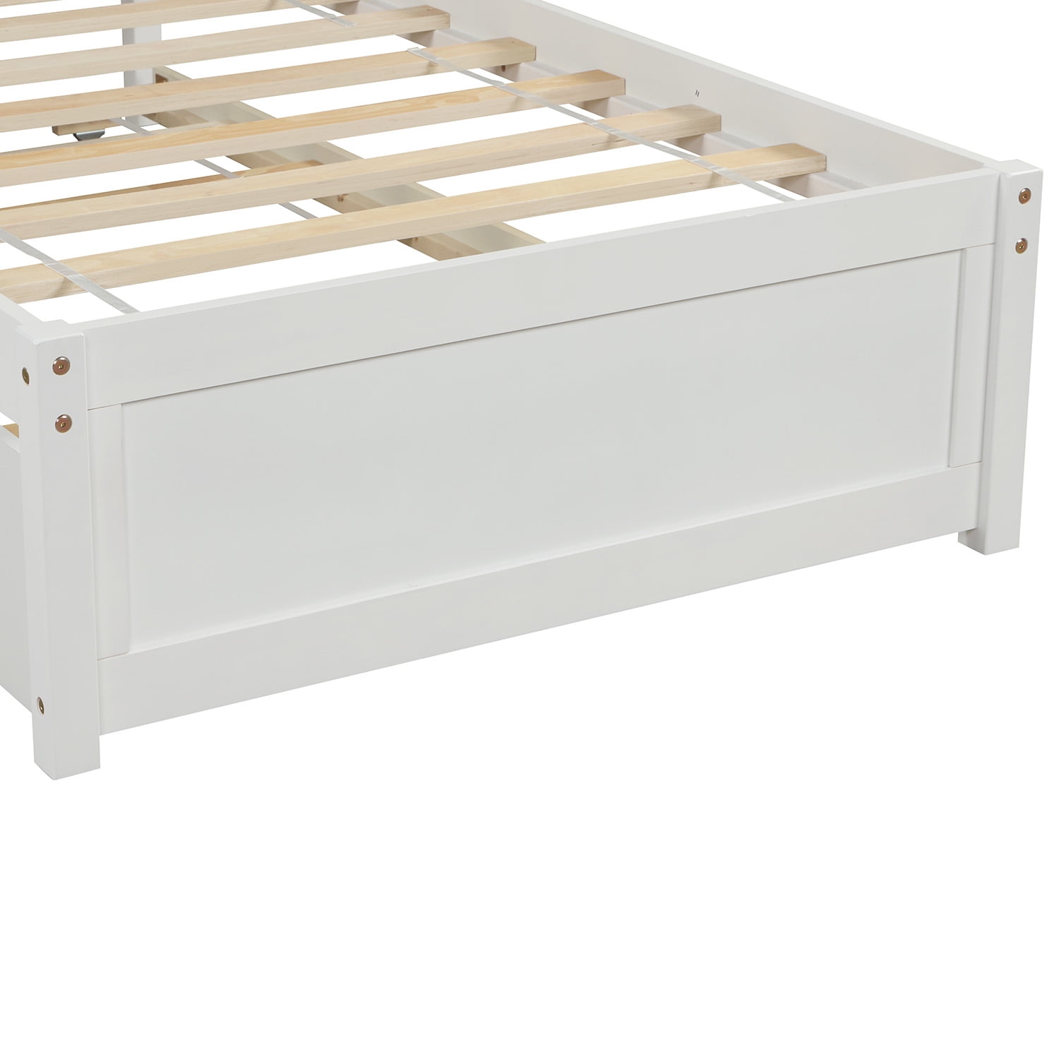 Aukfa Twin Platform Bed with Trundle - Trundle Bed with Headboard for Kids Teens - White - Image 3