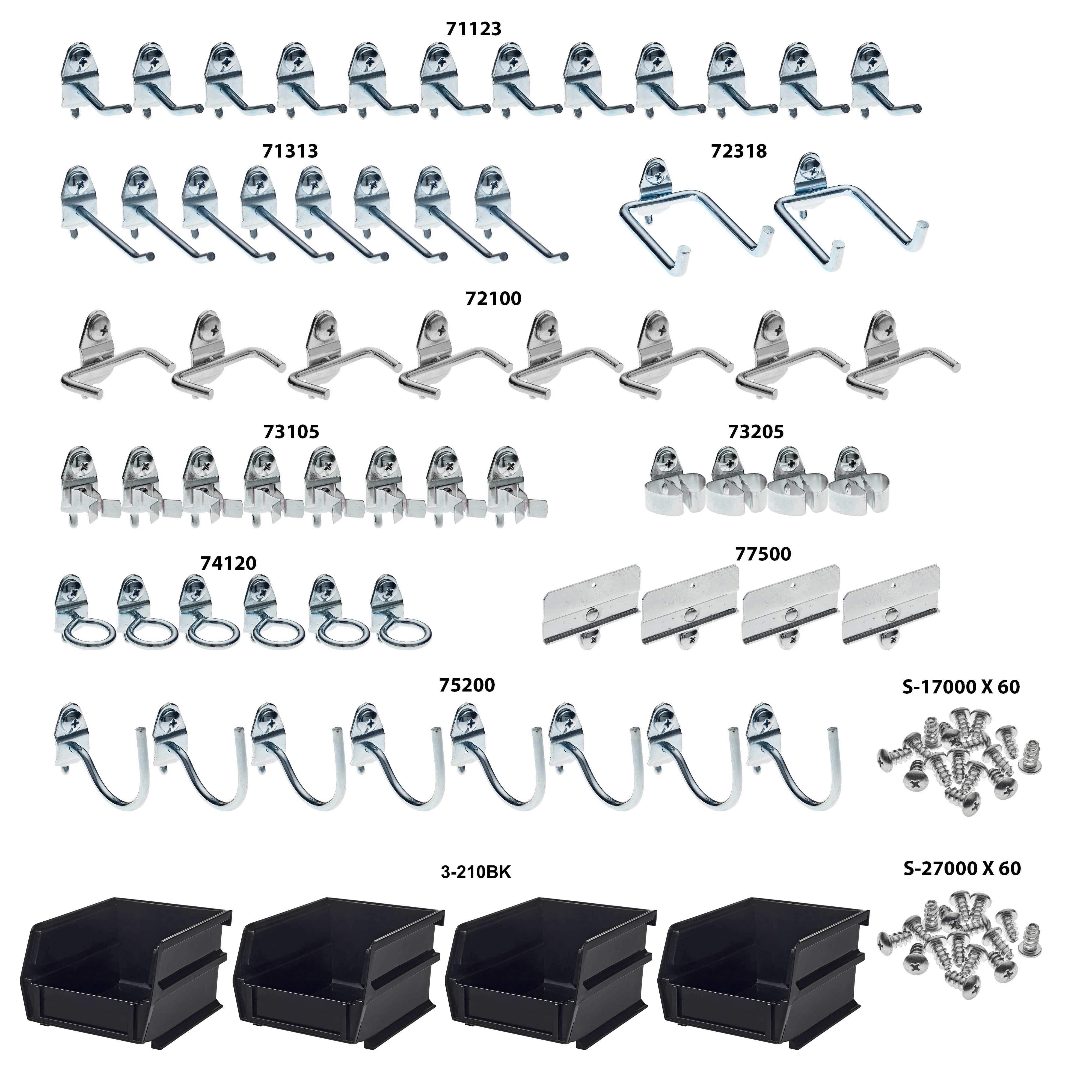 Triton Products® 64-Piece Steel Pegboard Hook & Plastic Bin Kit, 60 Hooks & 4 Bins, Model# 76964 - Image 2