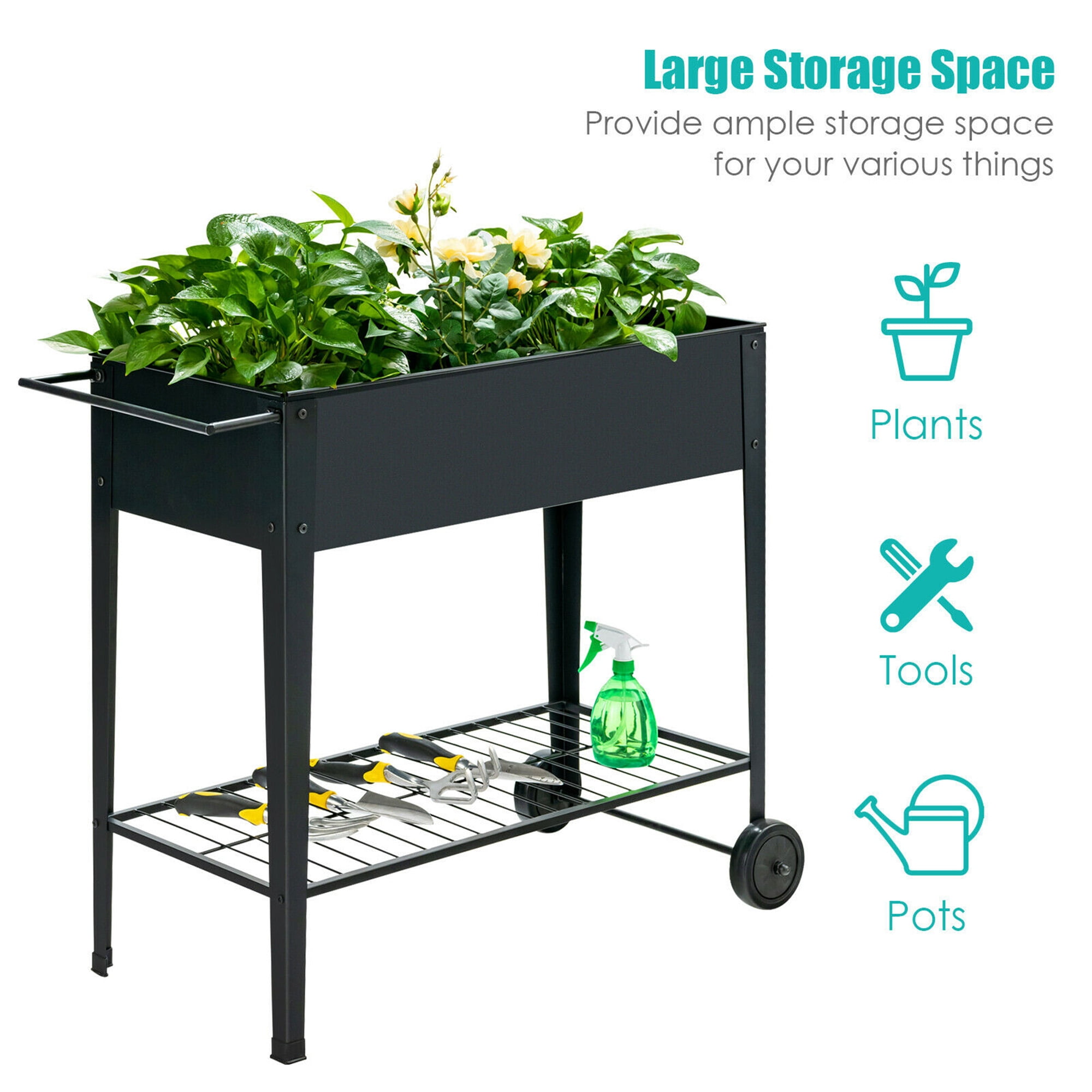 Gymax Raised Garden Bed Elevated Planter Box on Wheels Steel Planter w/Shelf - Image 9