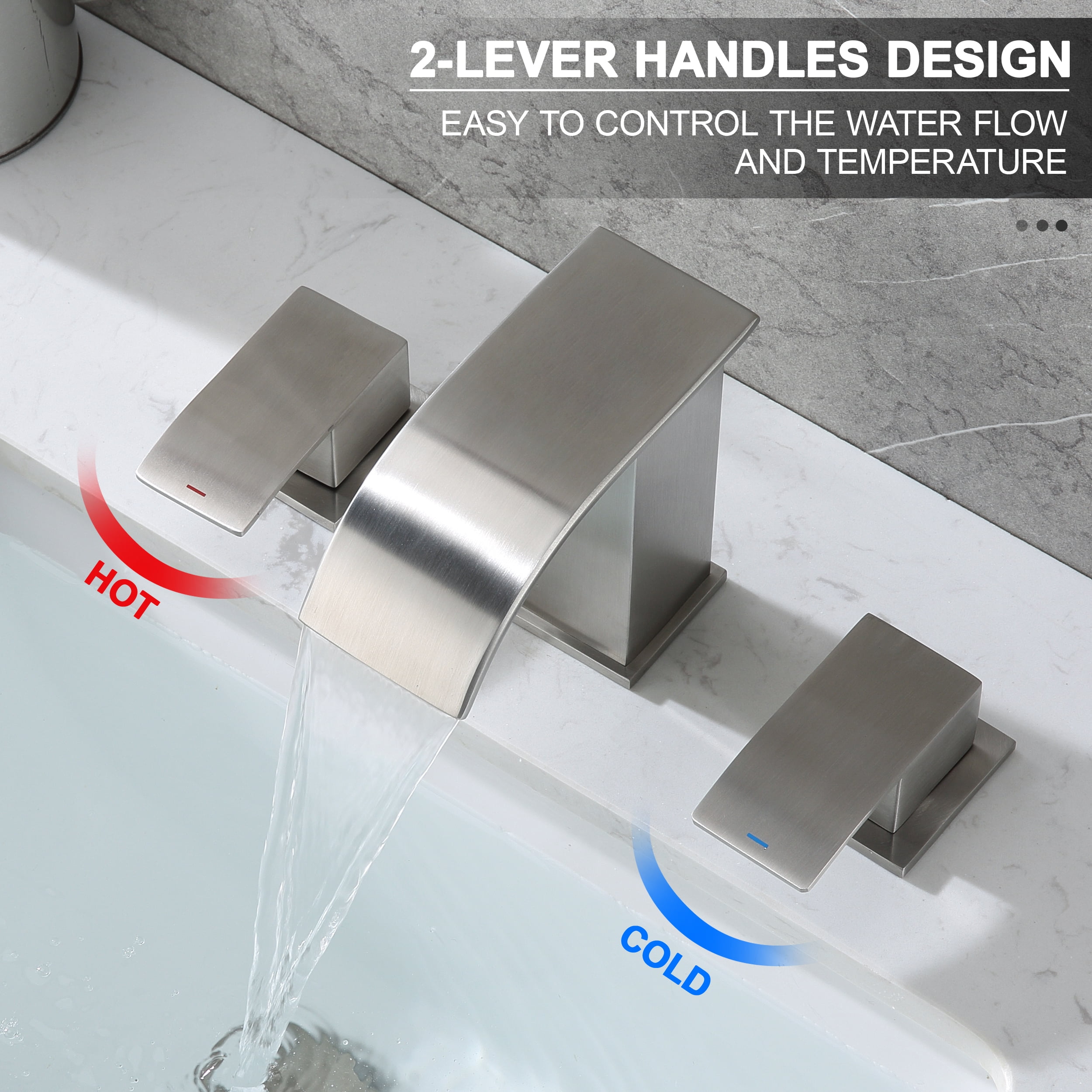 Bathroom Sinks Faucets 2-Handles 8 Inch 3 Hole - Widespread Waterfall Bathroom Sinks Brushed Nickel Faucet Gagalife - Image 7