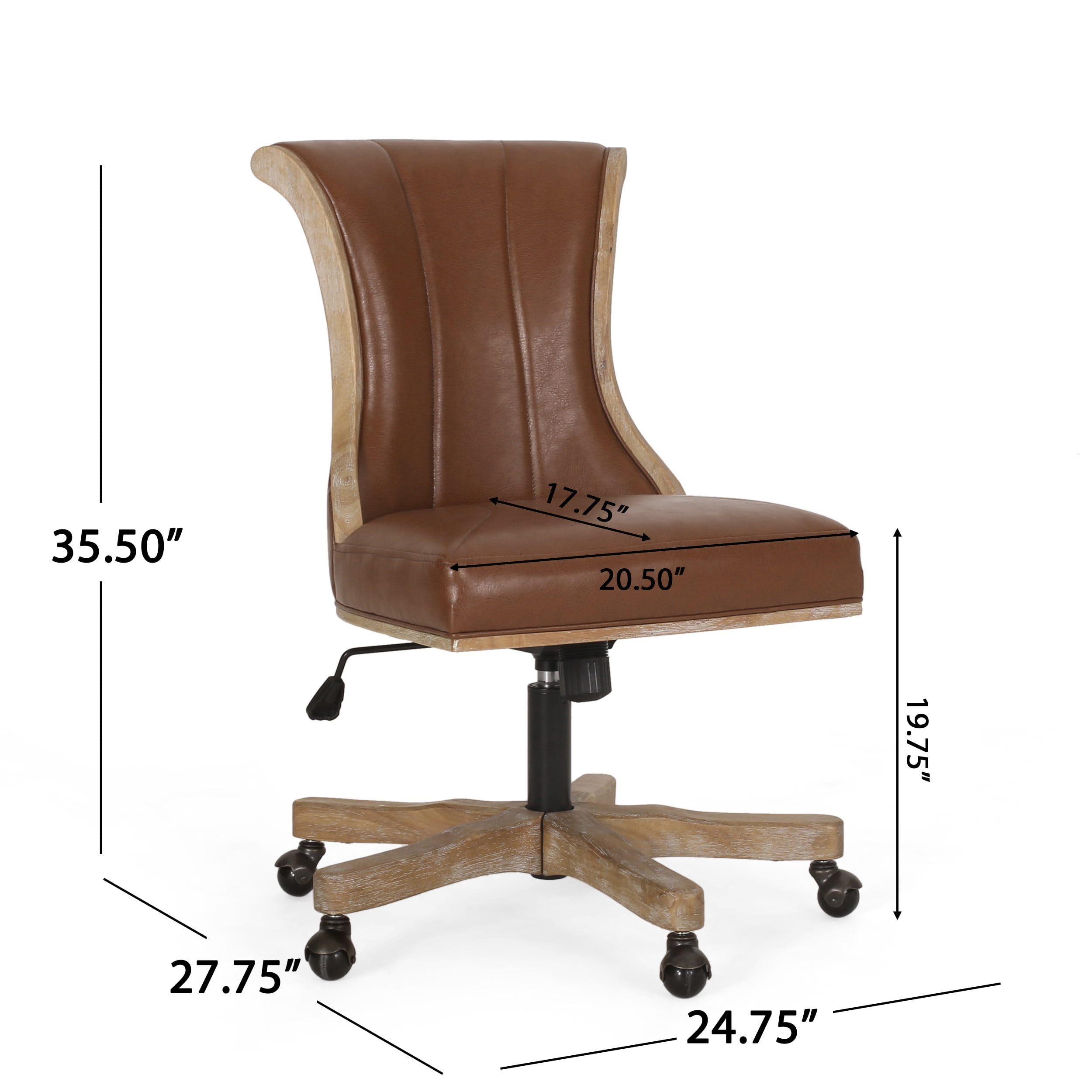 Ember Interiors Ashlyn Upholstered Roll Back Swivel Office Chair, Cognac Brown and Natural - Image 3