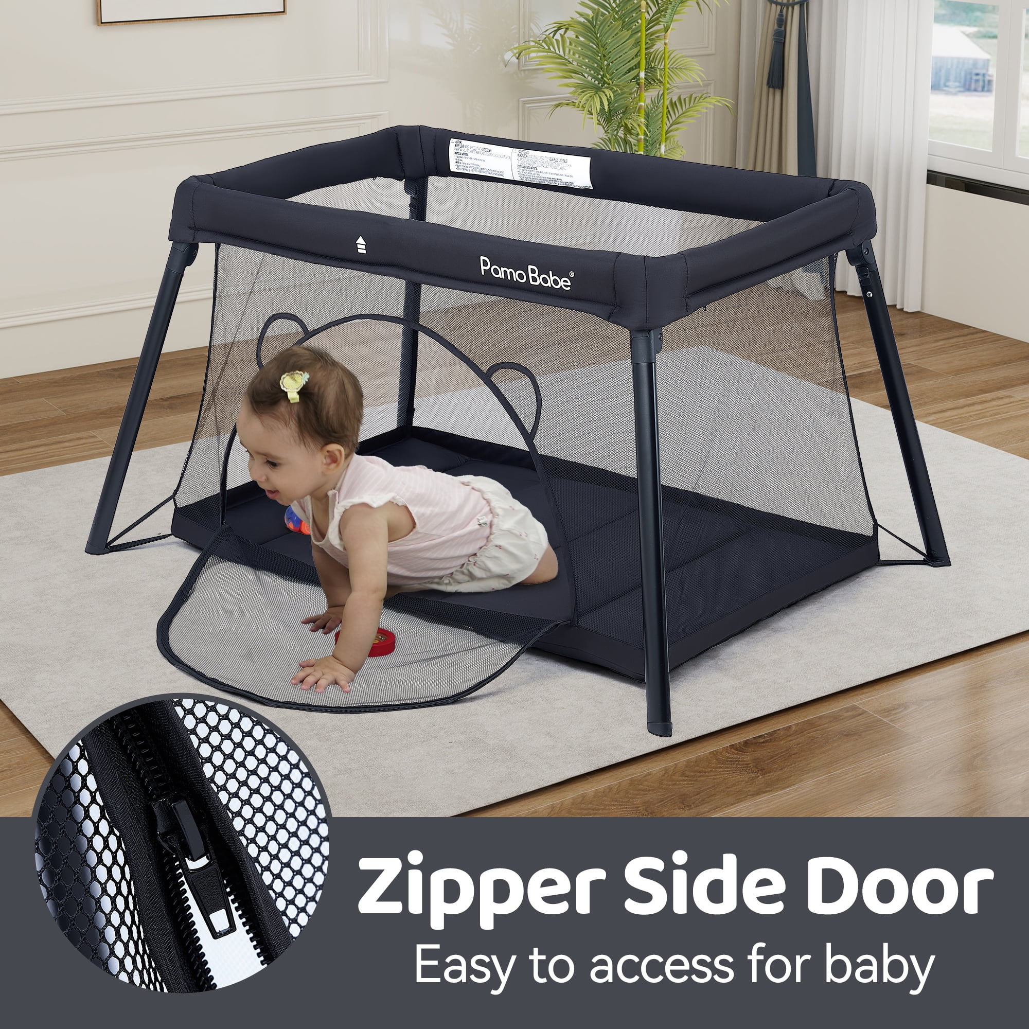 Pamo Babe Unisex Travel Playard for Toddler, Portable Crib for Baby Travel, Lightweight Playpen Foldable Playard for Outdoor, Indoor , 6-36 Months(Black) - Image 4
