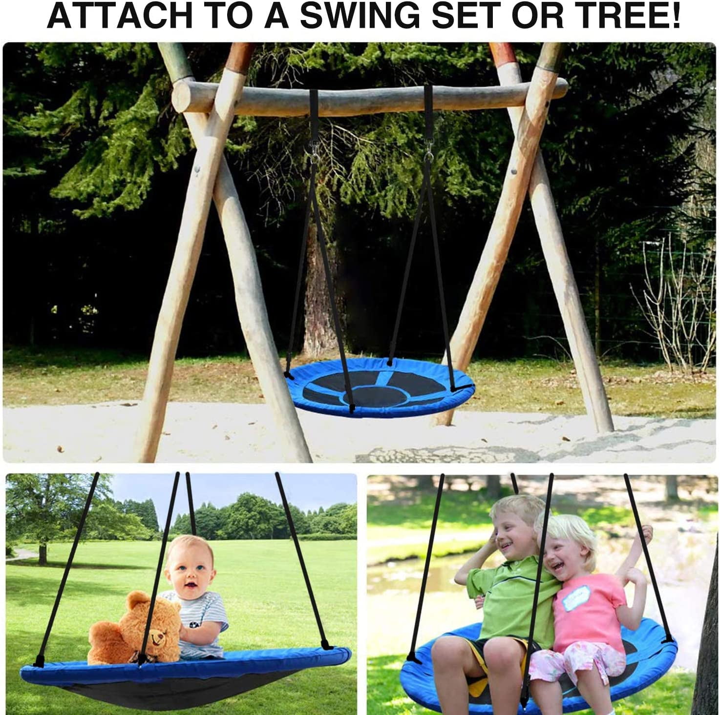 REDCAMP 43" Flying Saucer Tree Swing Indoor Outdoor Play Set Swing for Kids and Adults, Durable Adjustable Ropes 600lbs, Blue - Image 3