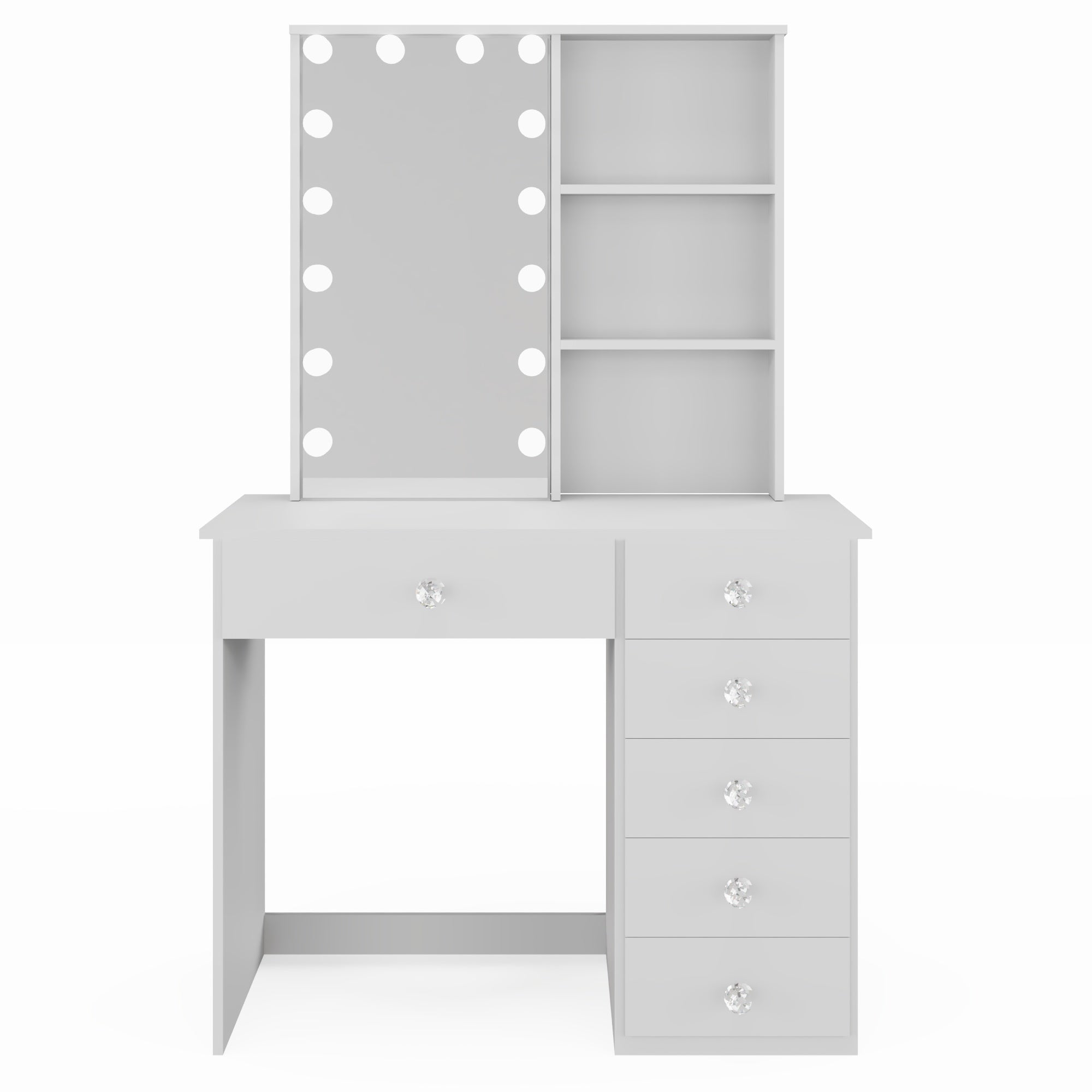 Ember Interiors Kids Vanity Desk with Mirror and Lights – White Makeup Table with 6 Drawers & Crystal Ball Knobs for Girls' Bedroom or Playroom - Image 3