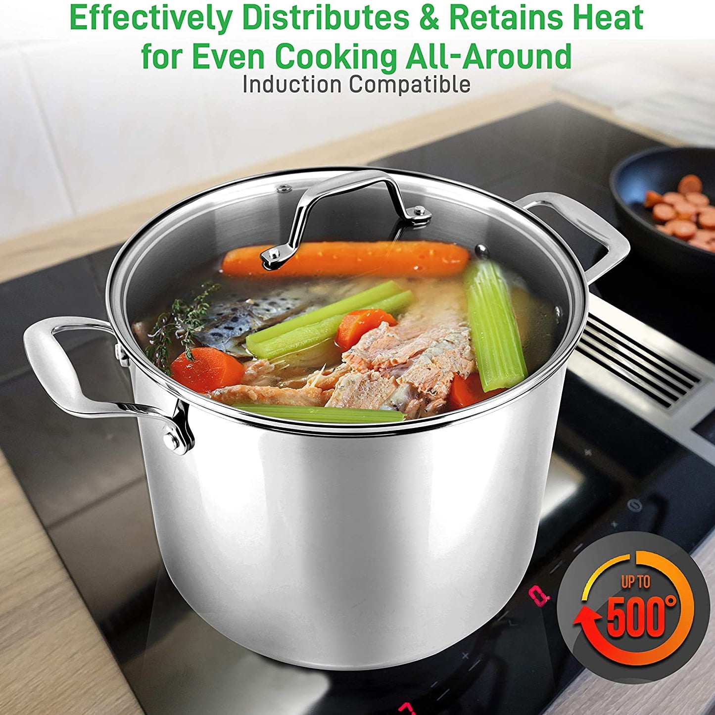 NutriChef Heavy Duty 15 Quart Stainless Steel Stock Pot with Handles and Lid - Image 2