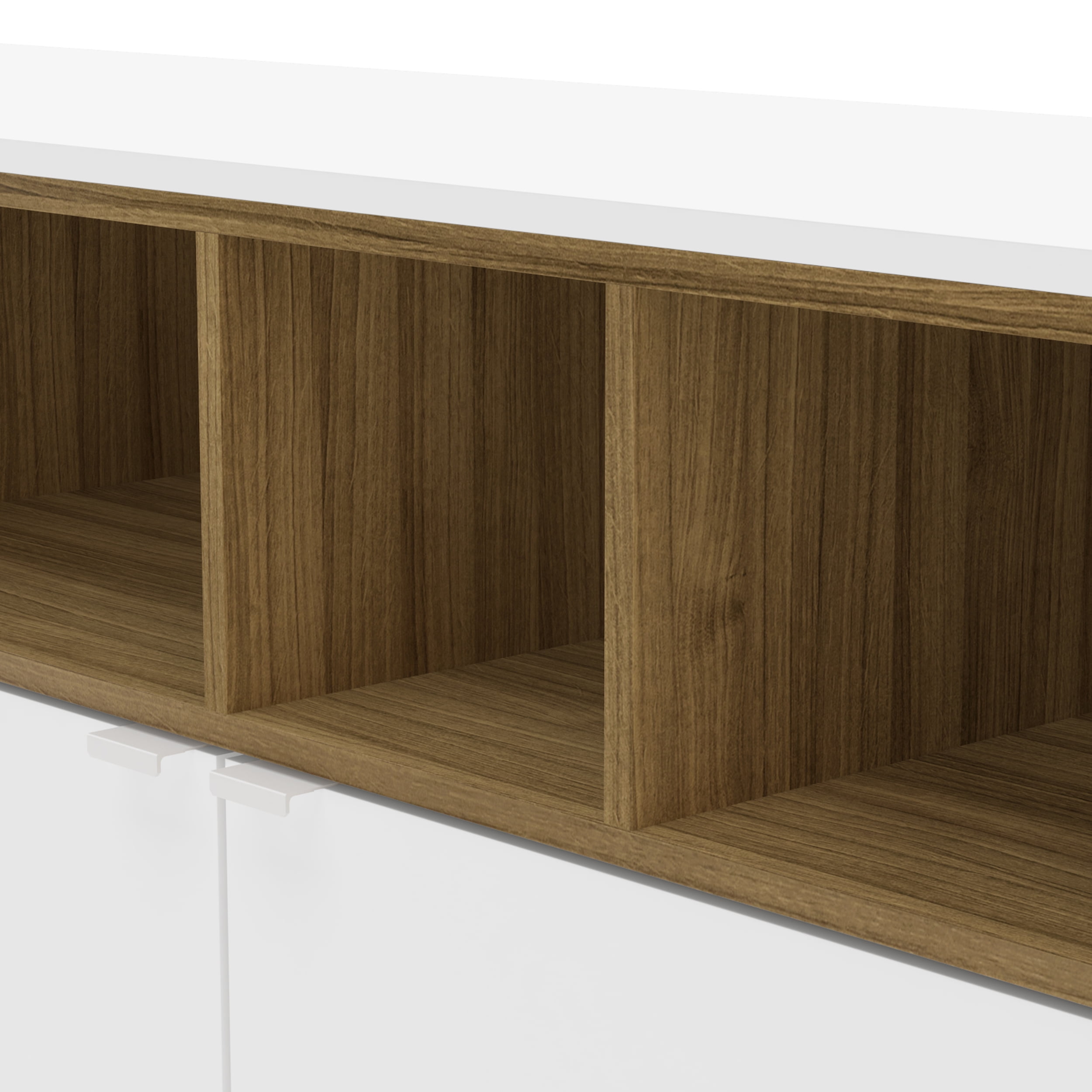 Polifurniture Honolulu TV Stand with 3 Open Shelves for TVs up to 65, White & Walnut - Image 8