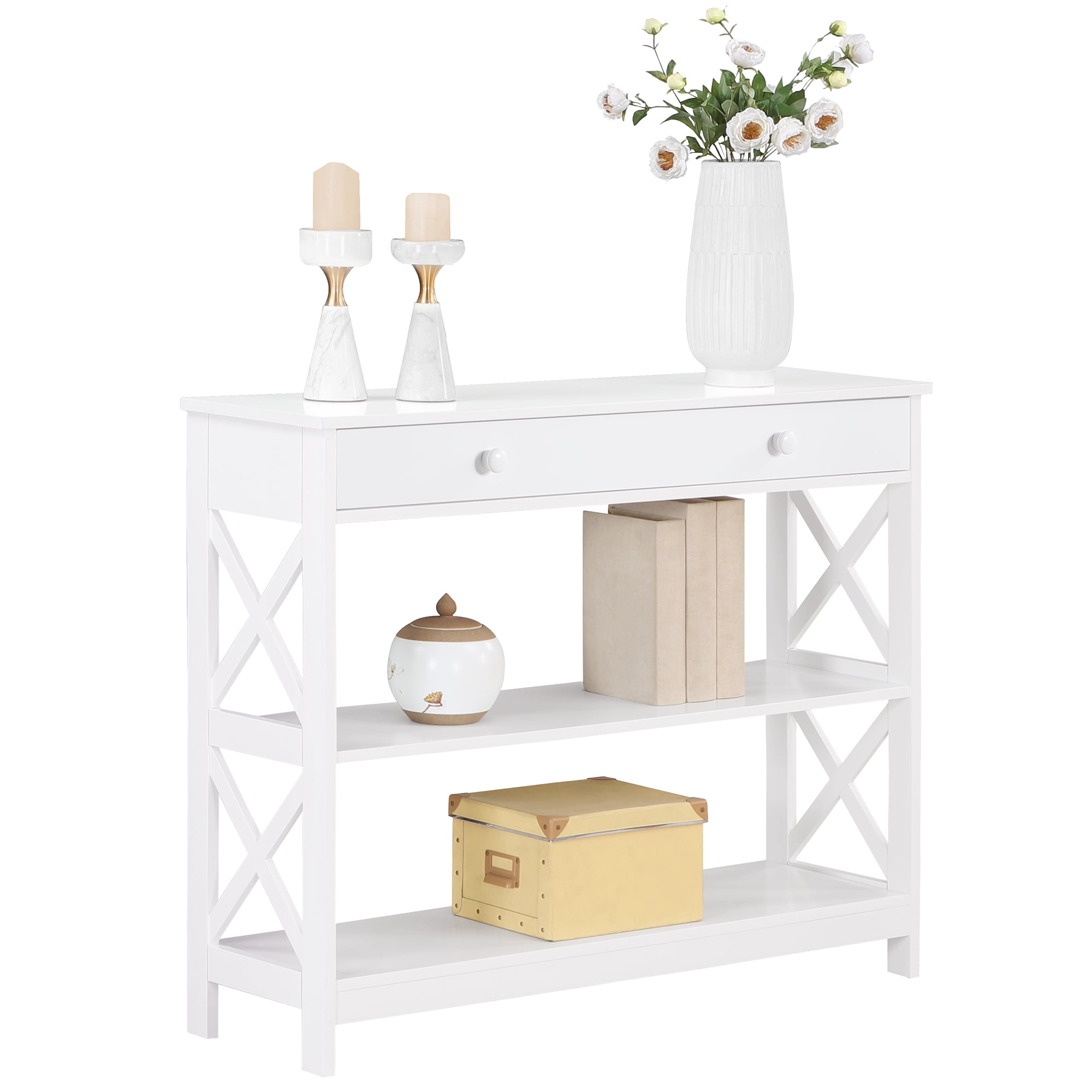 Convenience Concepts Oxford 1 Drawer Console Table with Shelves, White - Image 4