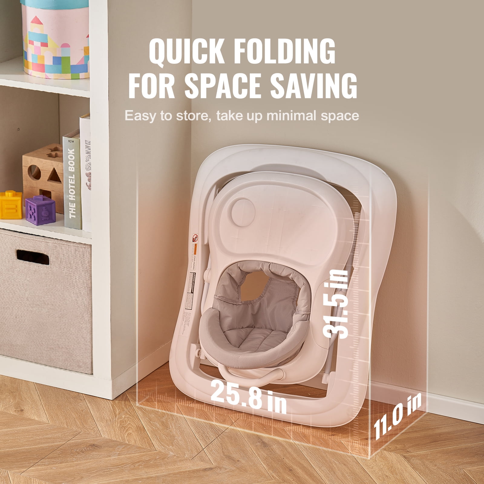 KFFKFF Baby Walker, Foldable Height Adjustable Baby Walker with Wheels, Infant Toddler Walker with Feeding Tray, Anti-Rollover Activity Walker Helper for Boy Girl 6-12 Months - Image 3