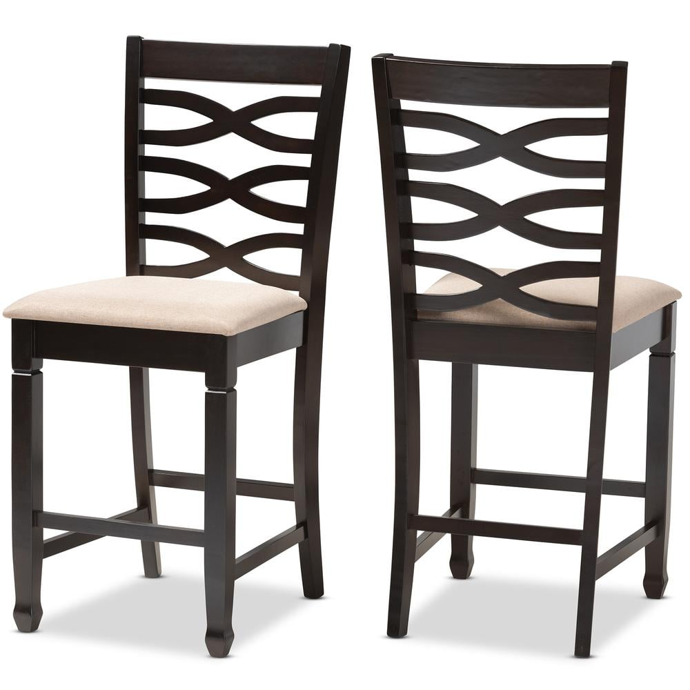 Baxton Studio Lanier Modern and Contemporary Sand Fabric Upholstered Espresso Brown Finished Wood Counter Height Pub Chair Set (Set of 2) - Image 14