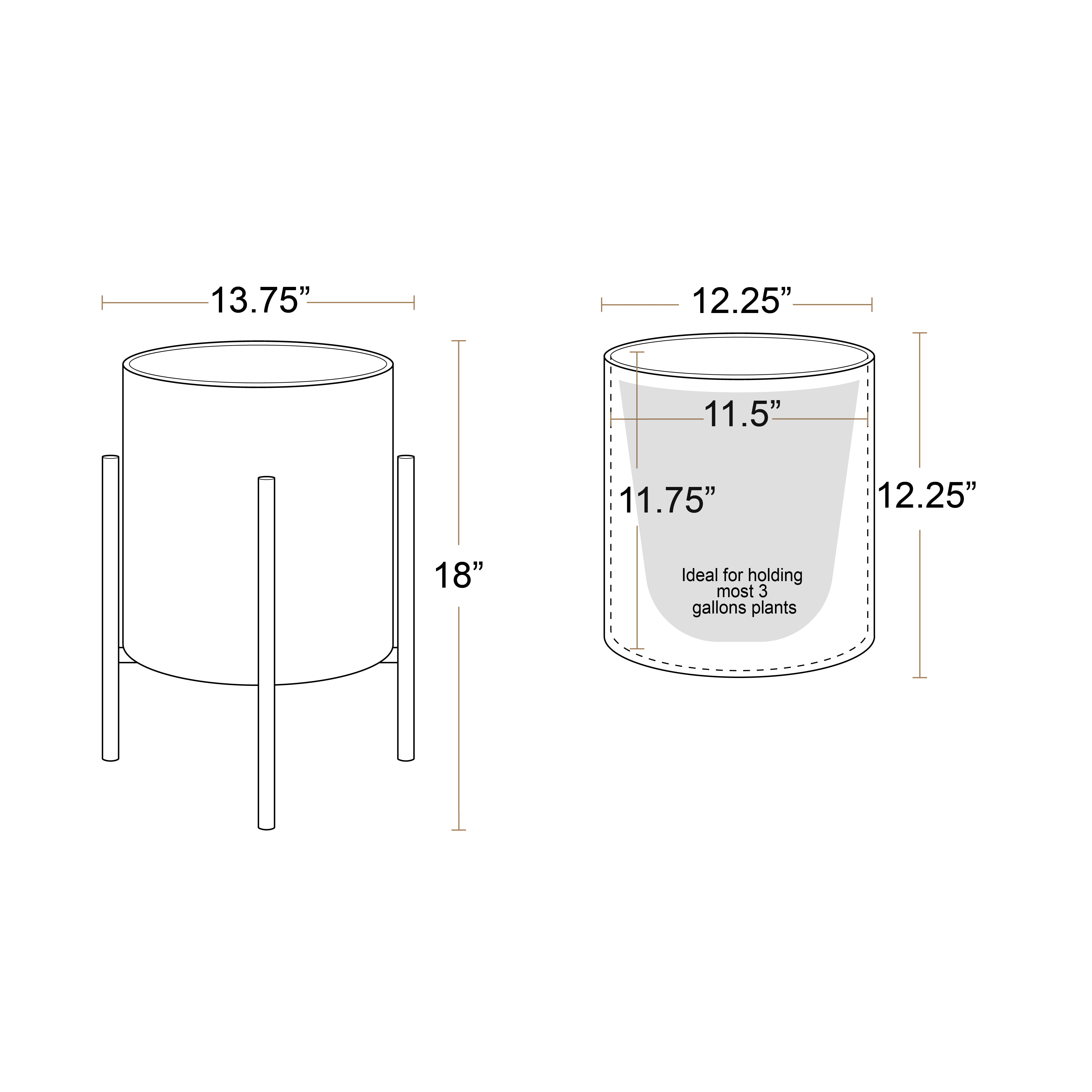 Honeycomb Mid-Century Modern Indoor Metal Pot Planter with 4-Leg Gold Metal Base - 18" H x 13.75" W - Image 3