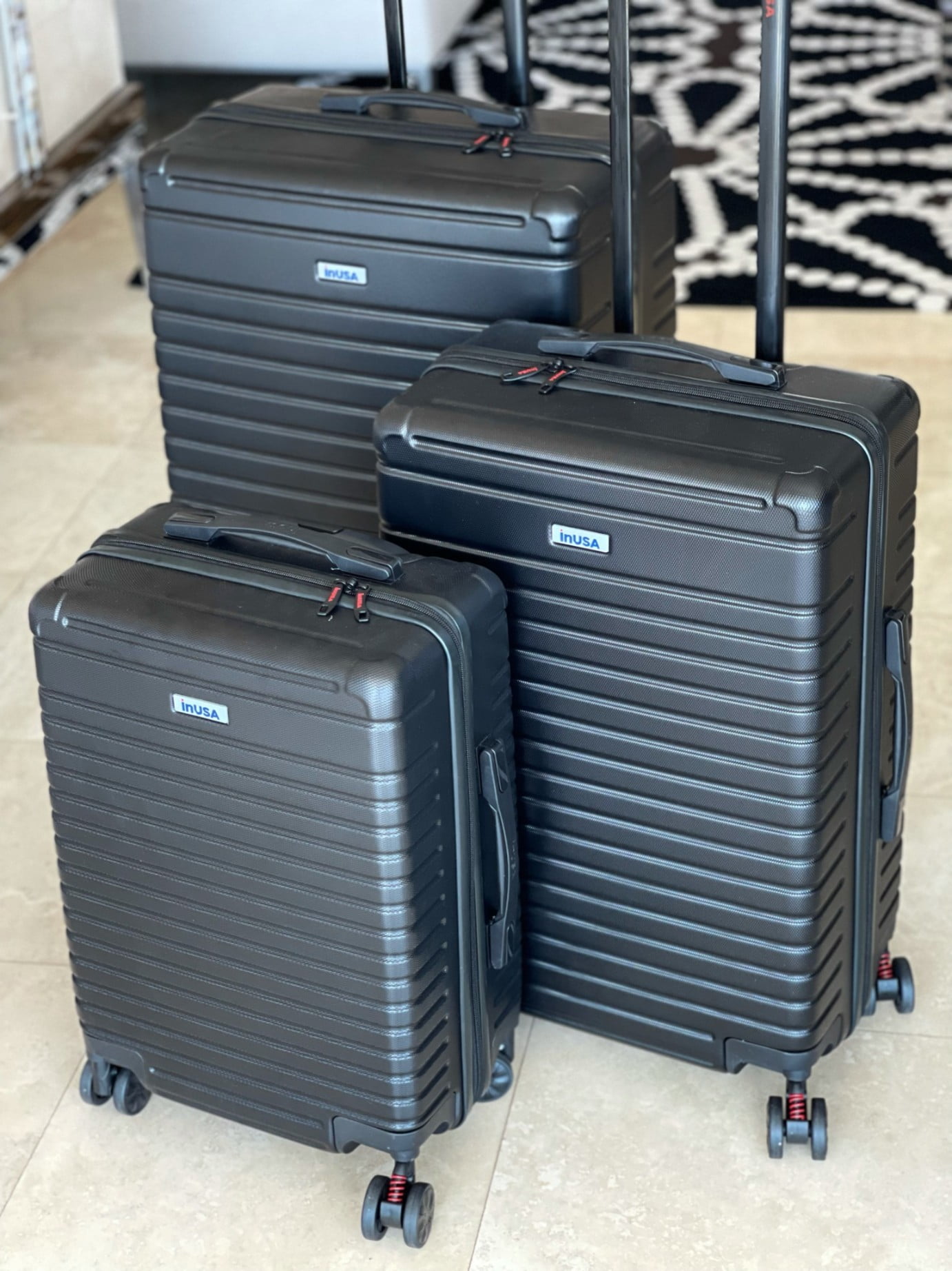 InUSA Deep 3-Piece Hardside Luggage Sets with Spinner Wheels, Handle, Trolley, (20"/24"/28"), Black - Image 4