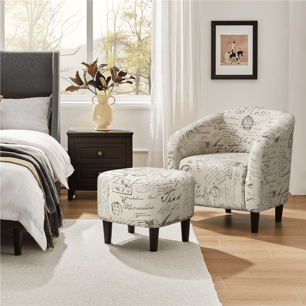 Alden Design Contemporary Upholstered Club Accent Chair with Ottoman for Bedroom Livingroom, Letter Print - Image 6