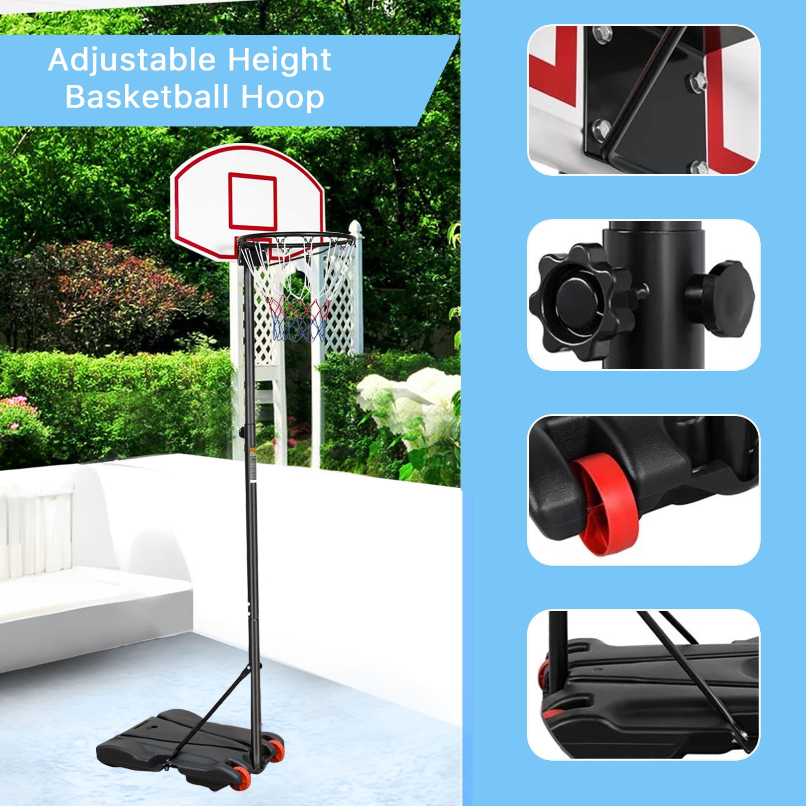 Fenbeli Portable Basketball Hoop Goal System for Outdoor Indoor Court 5.2 - 7 ft Easy Height Adjustable with HDPE Plastic Impact - Image 7