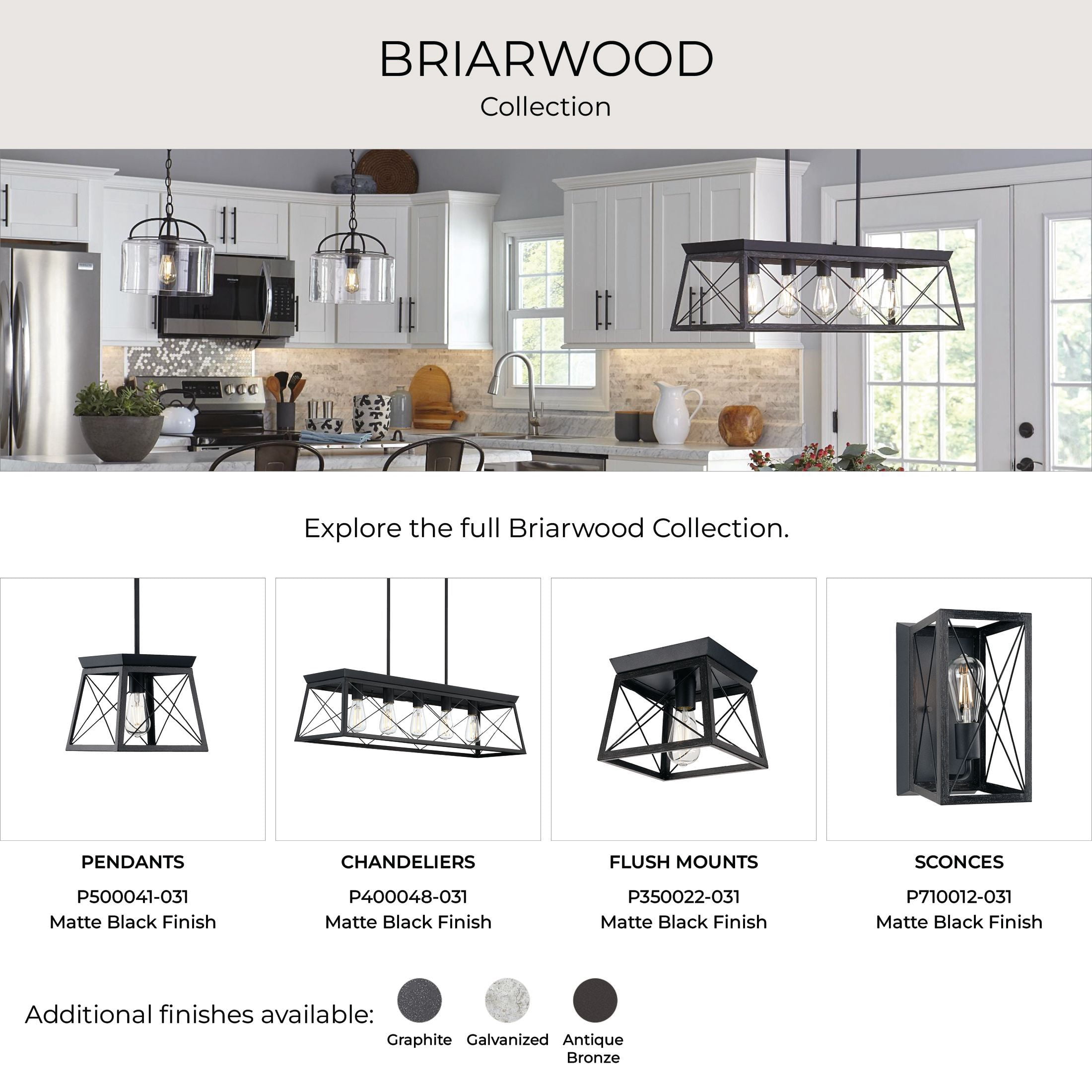 Briarwood Collection Five-Light Textured and Cerused Black Farmhouse Style Linear Island Chandelier Light - Image 10