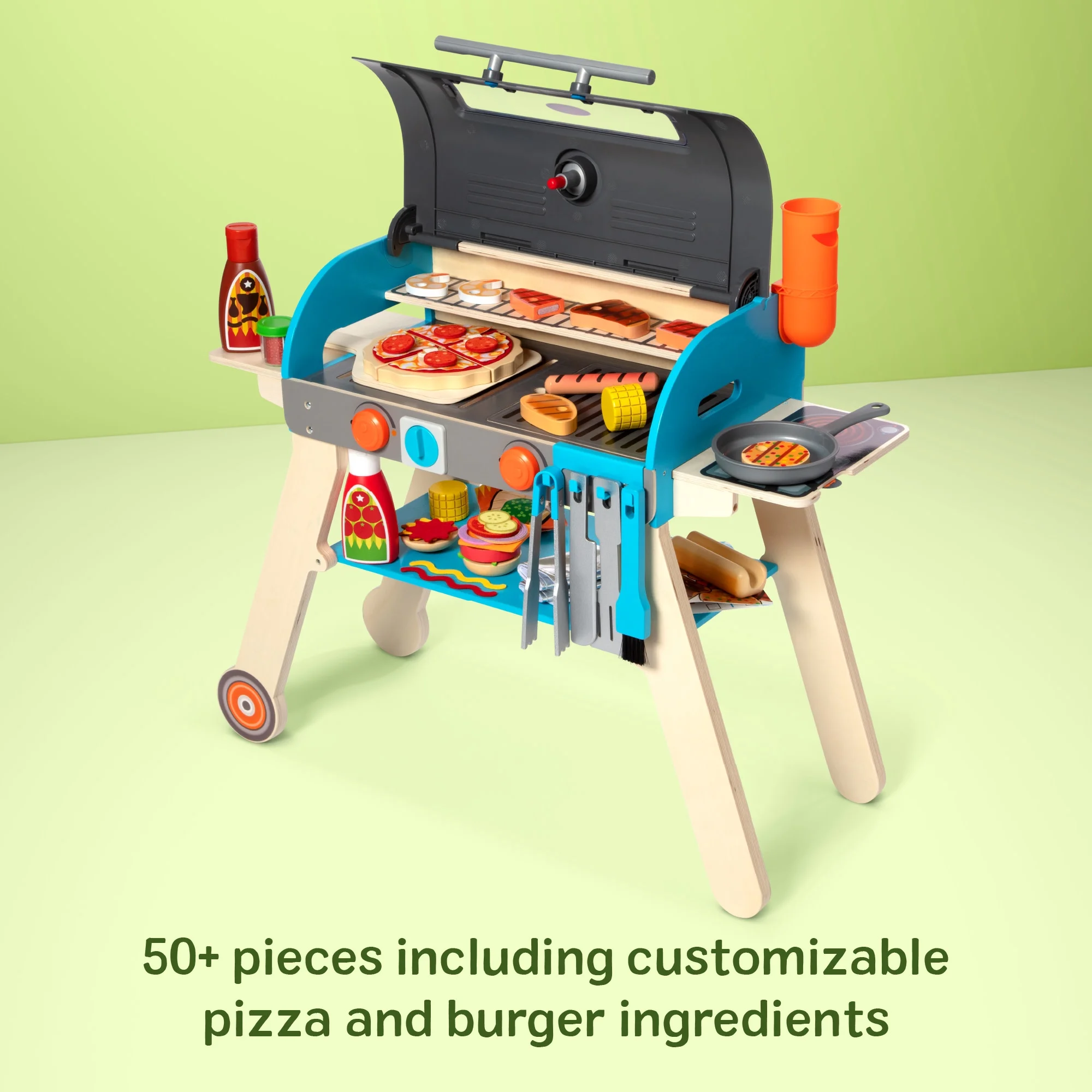 Melissa & Doug Wooden Deluxe Barbecue Grill, Smoker and Pizza Oven Play Food Toy for Pretend Play Cooking for Kids - FSC Certified - Image 7