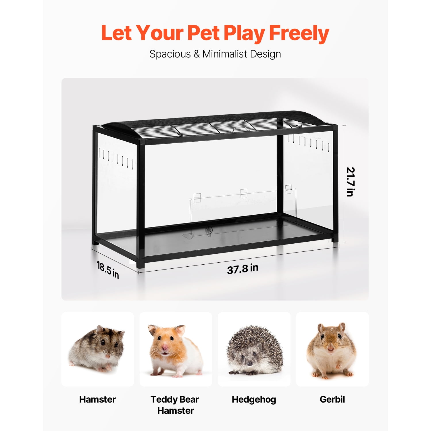 KFFKFF Rodent Enclosure, Full View Clear Rodent Domiciles, Compact Creature Cage, 37.8 x 18.5 x 21.7 in, Breathable Pet Rodent Homes with Front Access, Mobile Rodent Residence for Rats, Guinea Pigs - Image 4