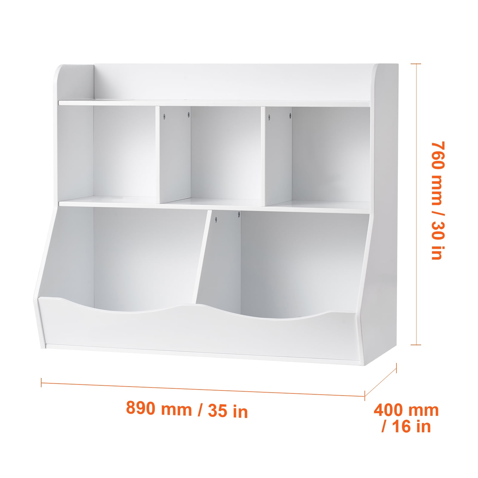 KFFKFF Children's Wooden Storage Unit, Includes Bookshelf and 5 Compartments, Ideal for Organizing Toys and Books in Kid's Rooms, Play Areas, or Classrooms, Nursery-Friendly Design, White - Image 4