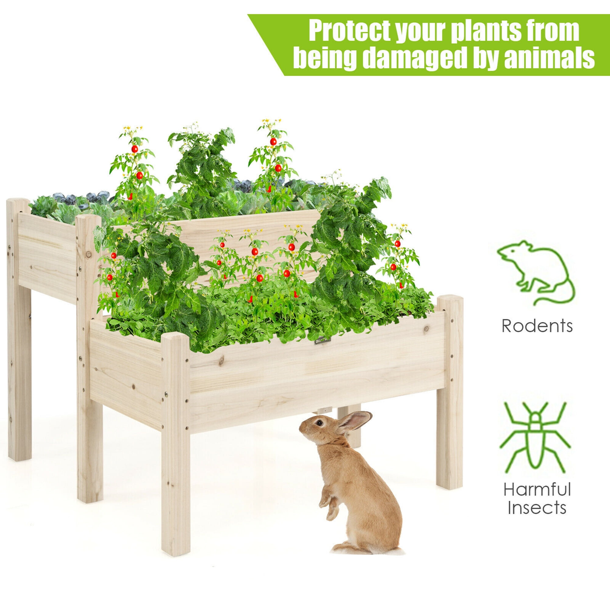 Gymax 2 Tier Wooden Raised Garden Bed Elevated Planter Box w/Legs Drain Holes - Image 8
