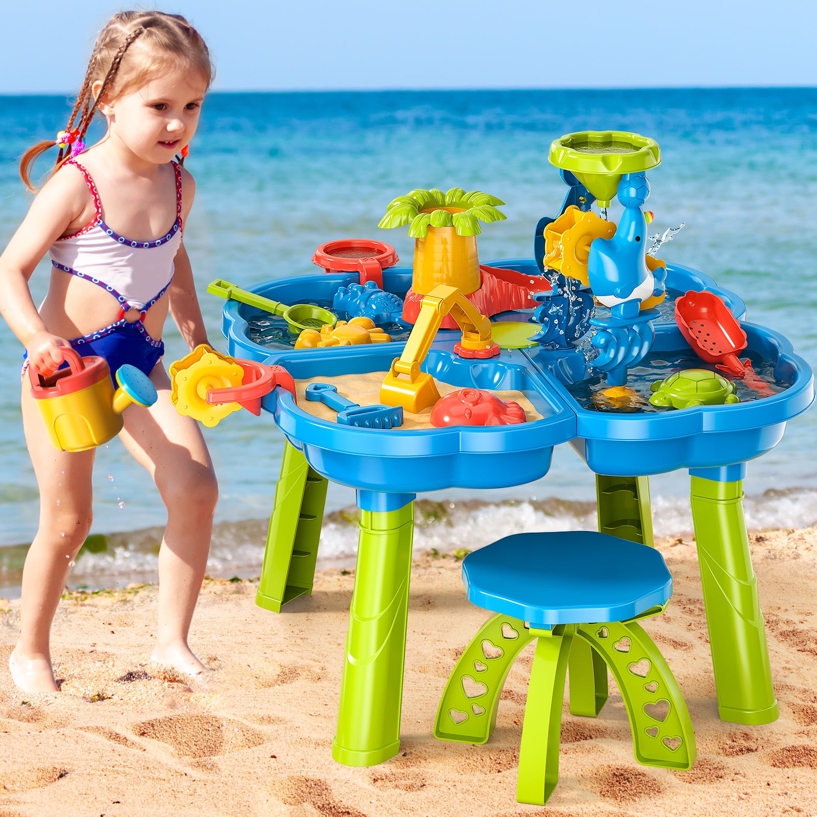 Dinosaur Planet Sand Water Table for Toddlers, 4 in 1 Sand Table and Water Play Table, Kids Table Activity Sensory Play Table Beach Sand Water Sand Toy for Outdoor Backyard for Toddlers Age 2-4 Gift - Image 6