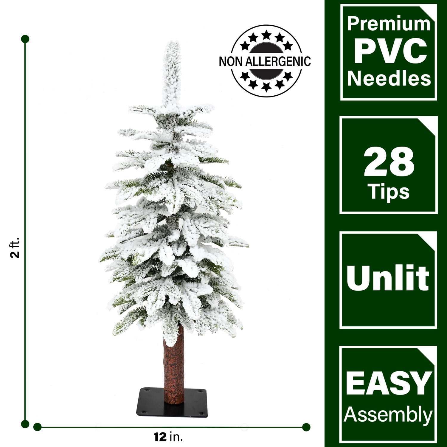 Fraser Hill Farm 2-Ft. Snowy Downswept Tree, No Lights | Metal Stand Included | Festive Christmas Holiday Decor | White | FFSD024-0SN - Image 4