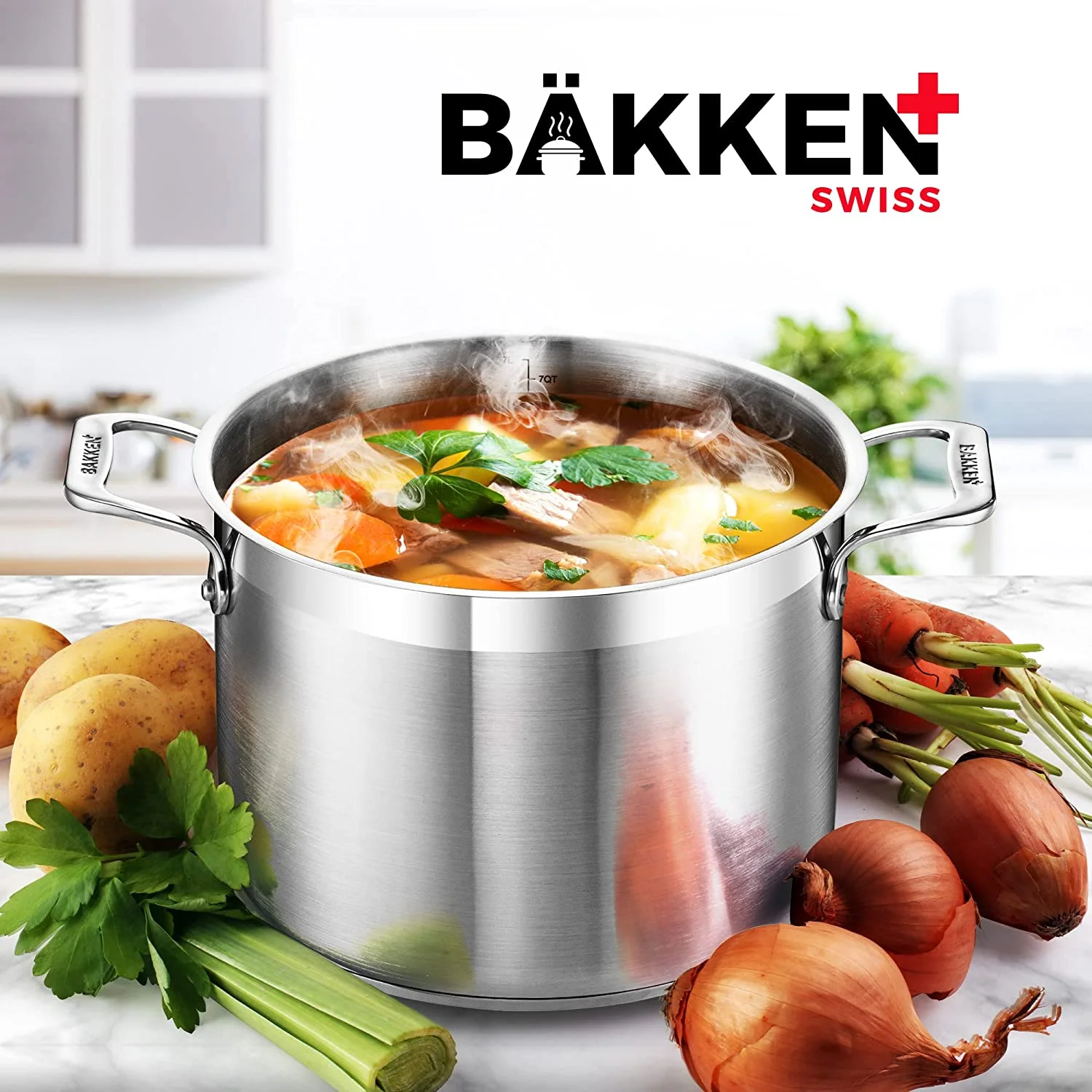 Stockpot – 12 Quart – Brushed Stainless Steel – Heavy Duty Induction Pot with Lid and Riveted Handles – For Soup, Seafood, Stock, Canning and for Catering for Large Groups and Events by BAKKEN - Image 4