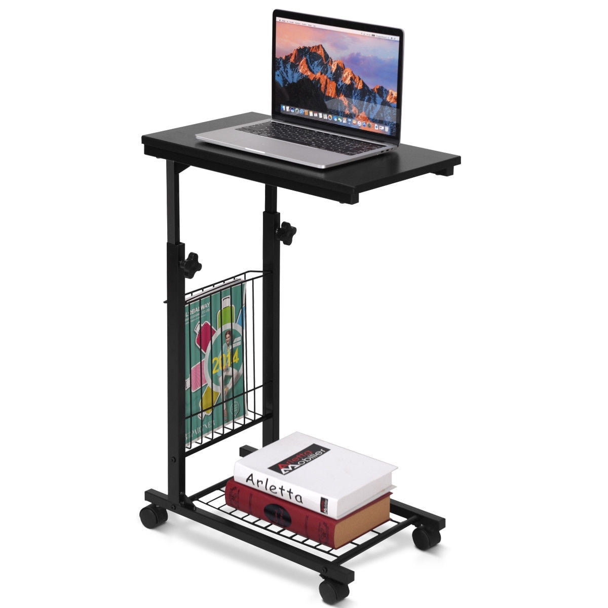 Gymax Height Adjustable Sofa Side Table Snack End Slide Under Table Rolling Casters - Image 10