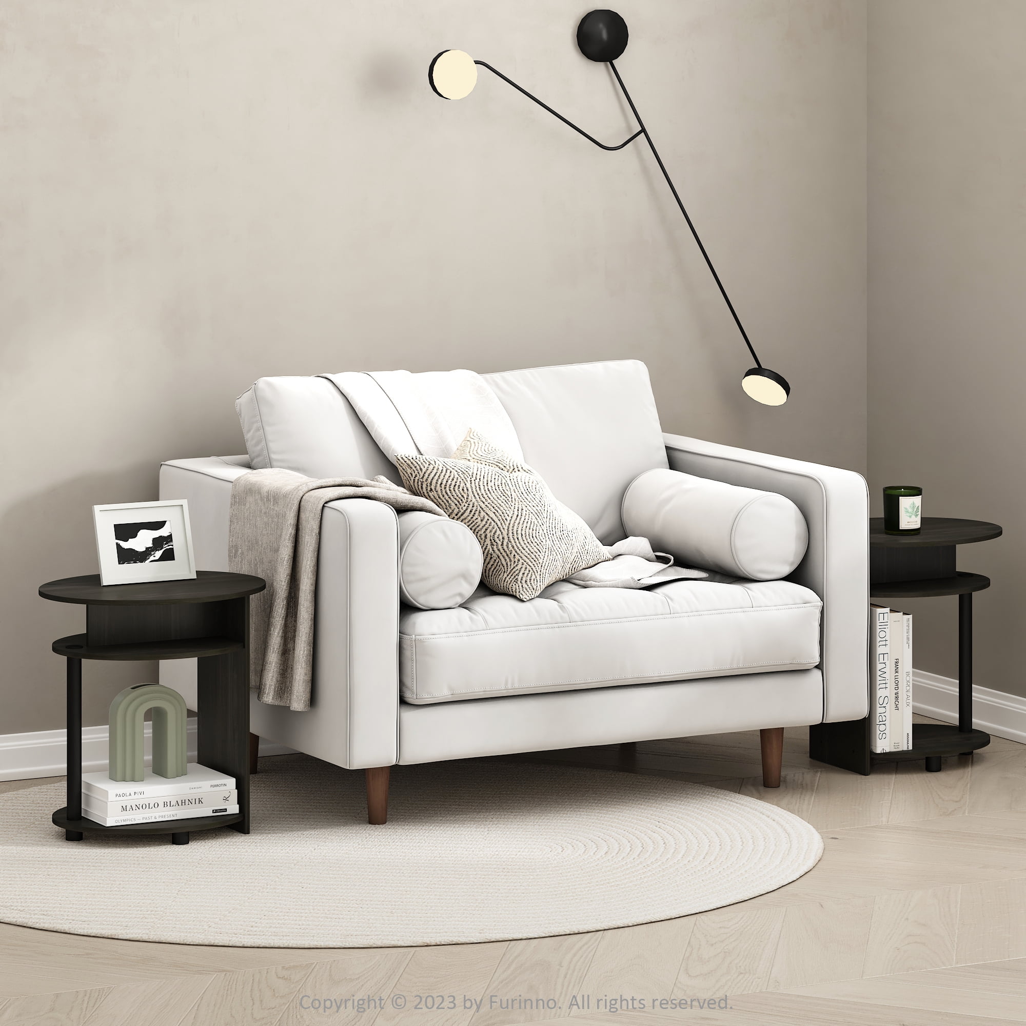 Furinno JAYA Simple Design Oval End Table, Set of 2, Walnut - Image 4