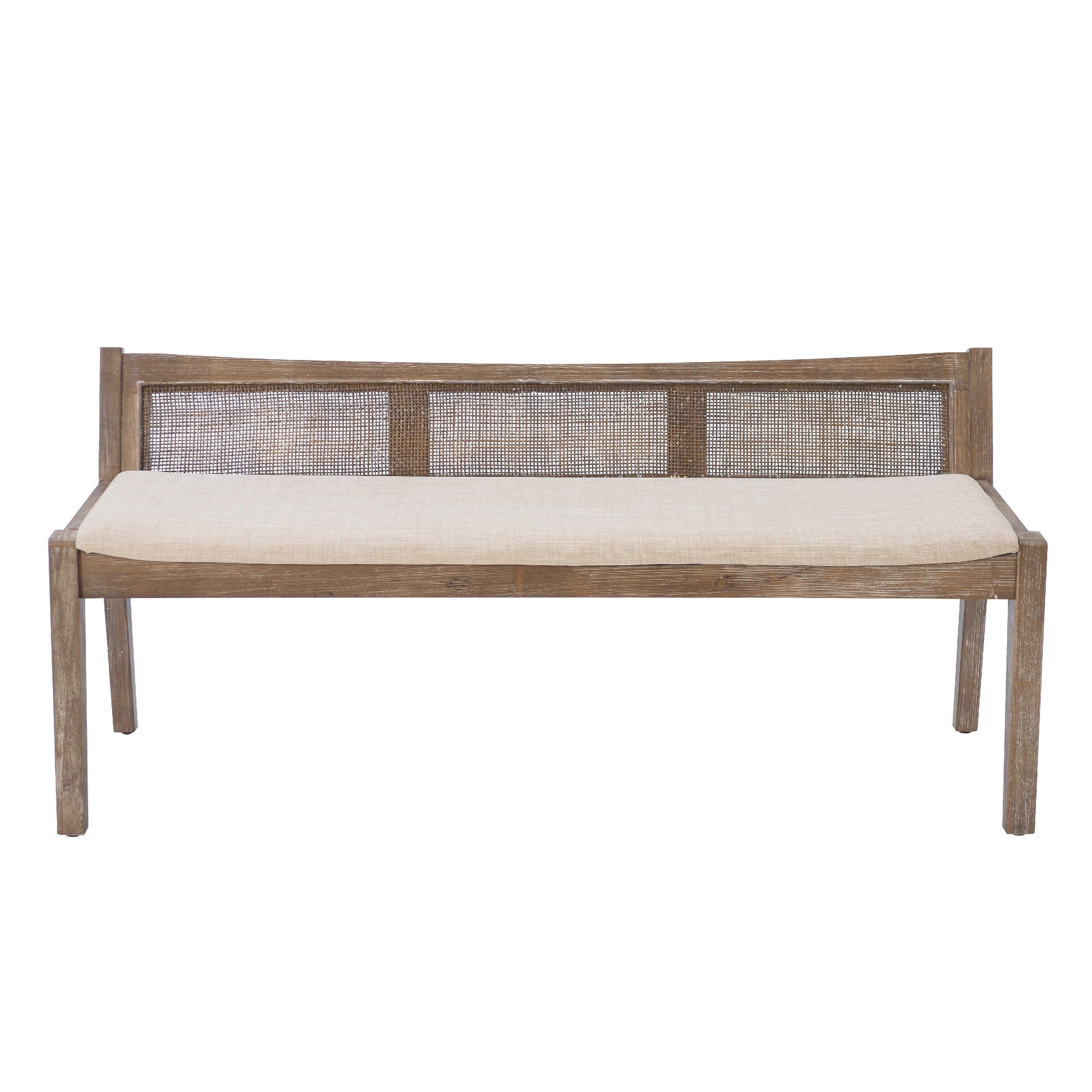 Powell Tramore Upholstered Bench with Rattan Cane Back, Mid Tone Brown/Beige - Image 7