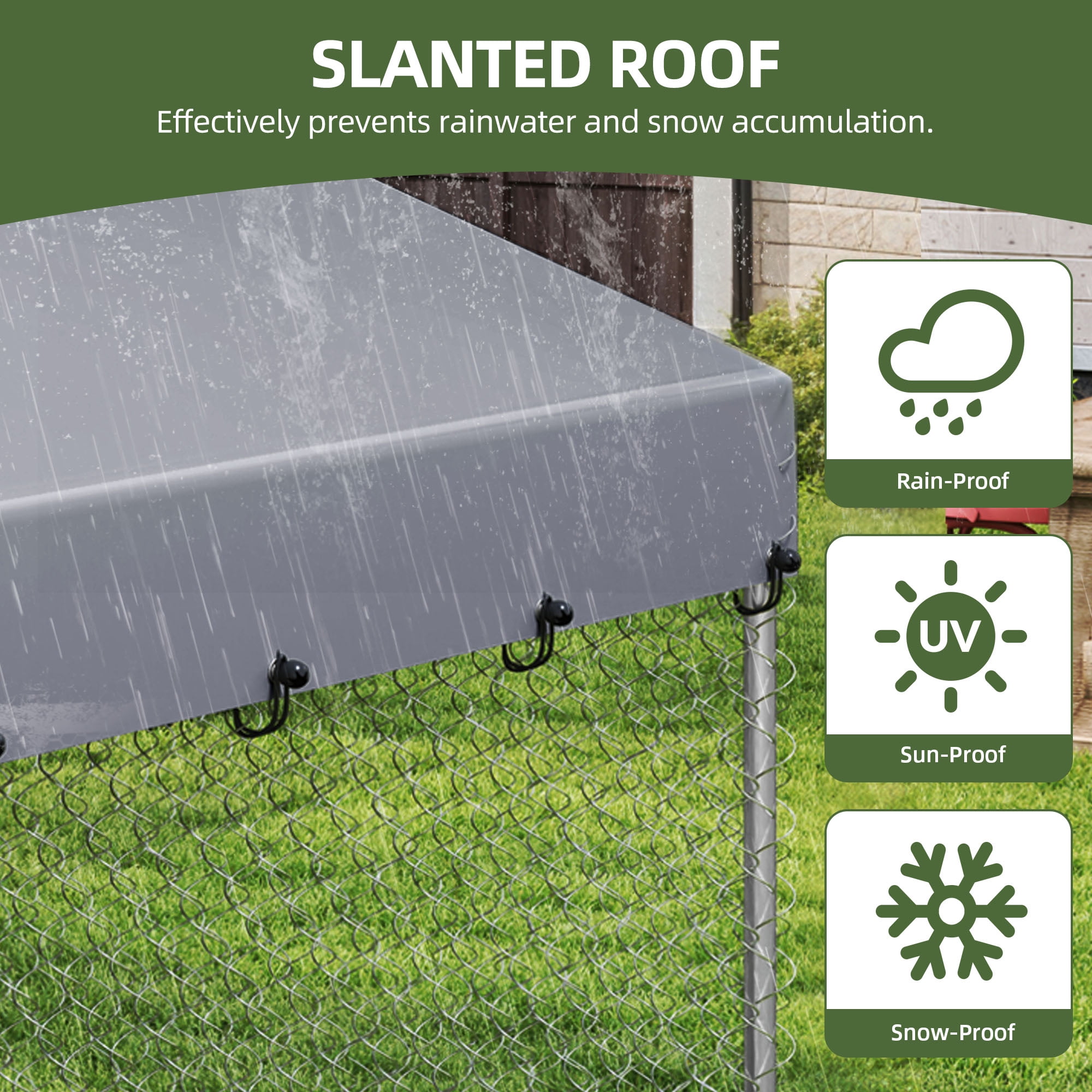 Uforic 10'x10' Large Outdoor Dog Kennel with Rotating Feeder Bowls, Outdoor Dog Enclosure with Roof, Heavy Duty Dog Kennel for Backyard Farm - Image 7