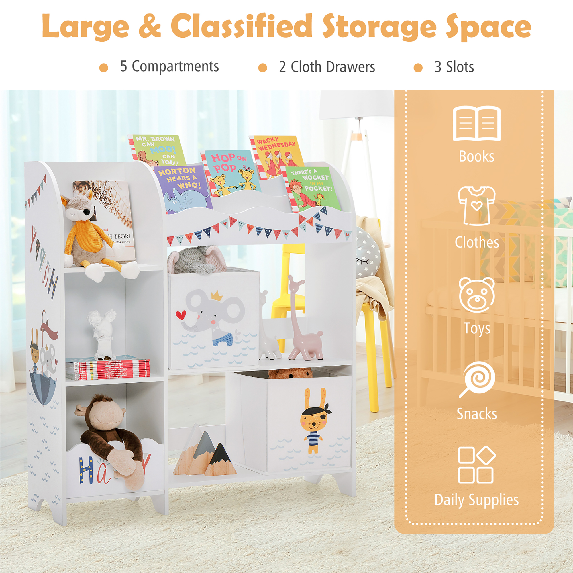 Costway Kids Toy and Book Organizer Children Wooden Storage Cabinet w/ Storage Bins - Image 6