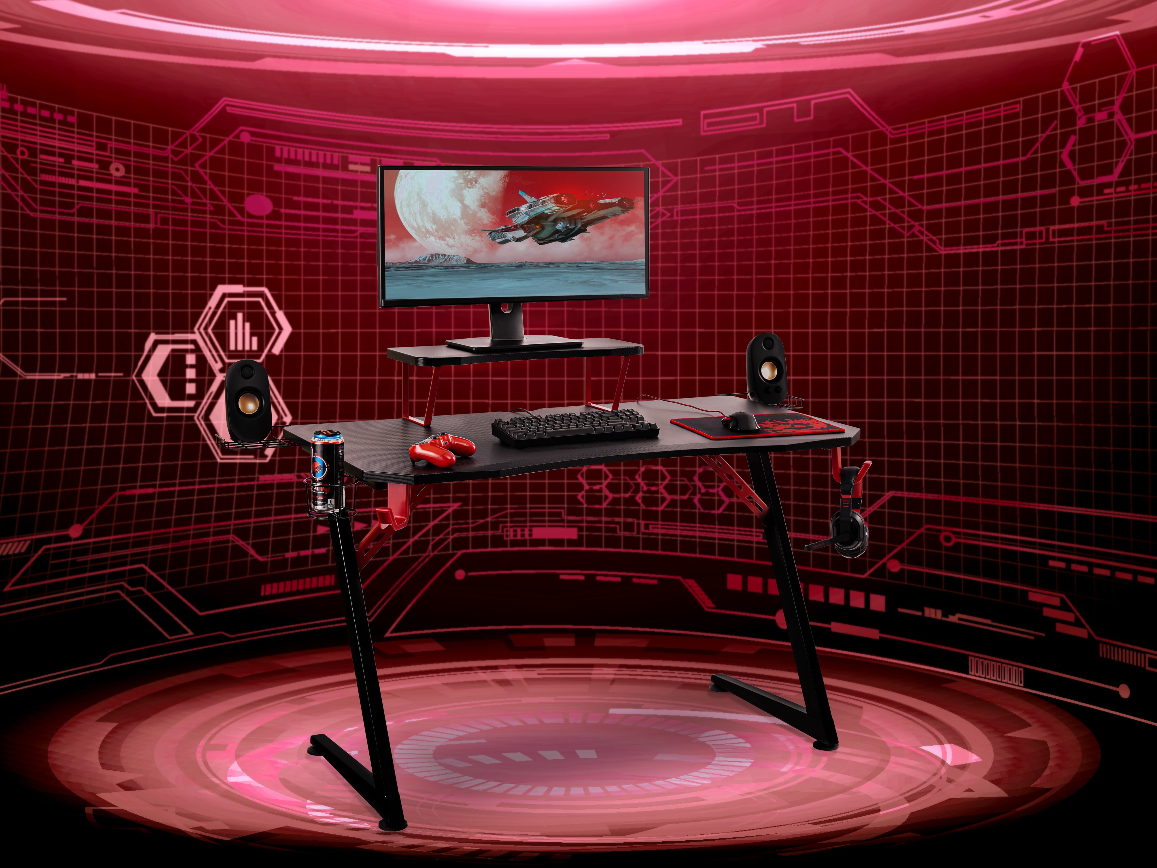 Seville Classics airLIFT Computer Writing Study Desk, Black and Red, 47" Carbon Fiber Z Frame - Image 10