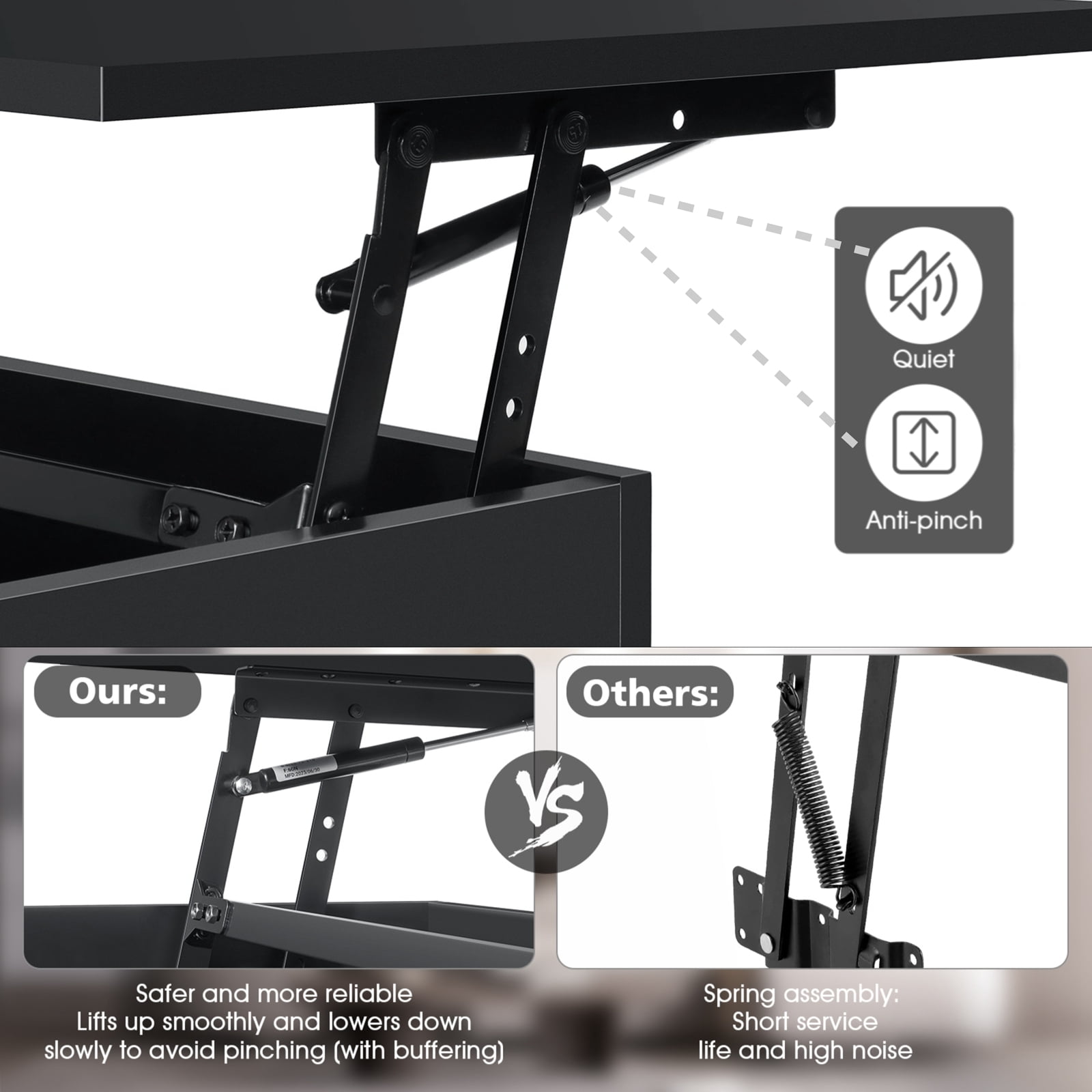 LED Coffee Table with Lift Top & Charging Station Small Dining Table with Hidden Compartment for Living Room - Image 11