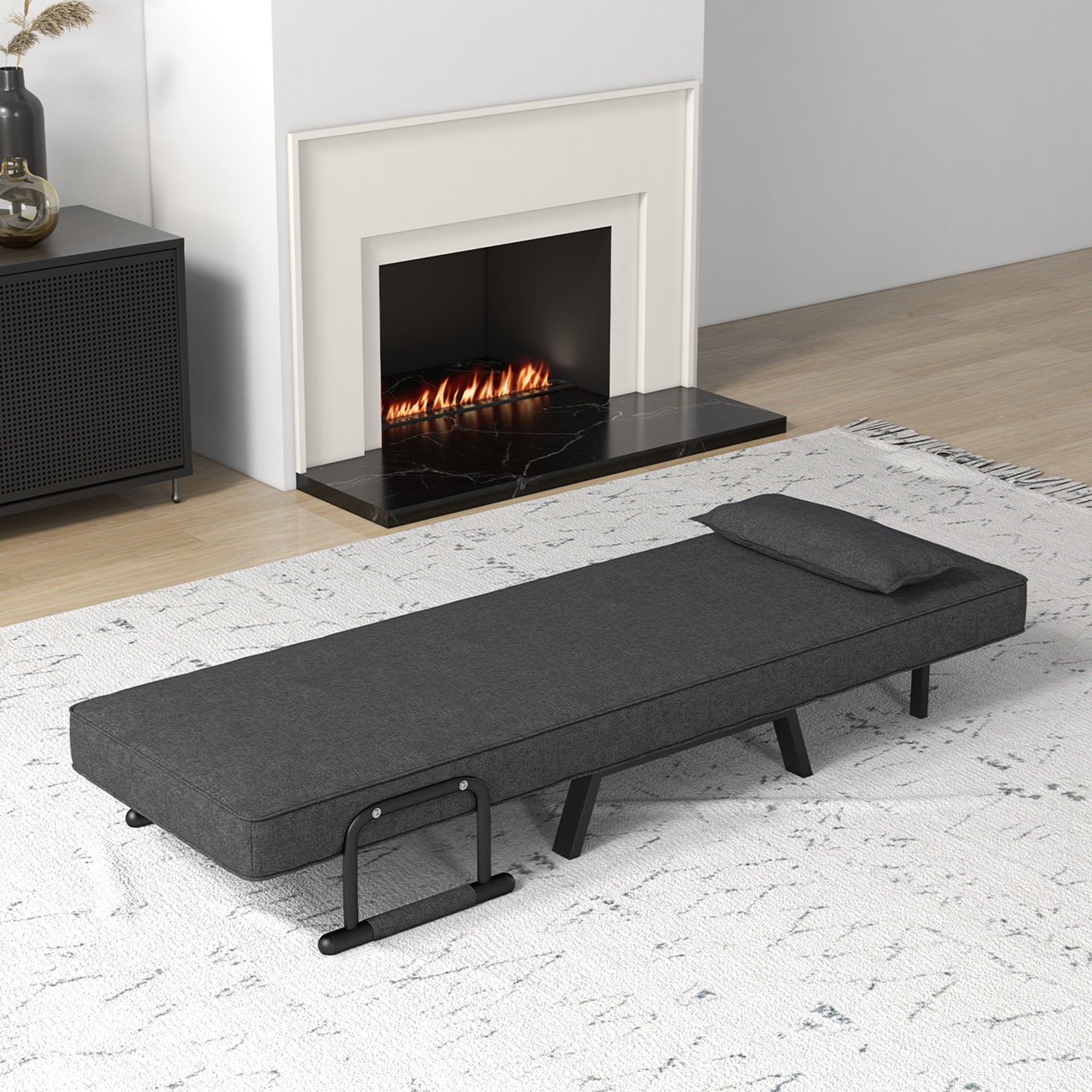 Costway Folding 5 Position Convertible Sleeper Bed Armchair Lounge Couch w/ Pillow Gray - Image 2