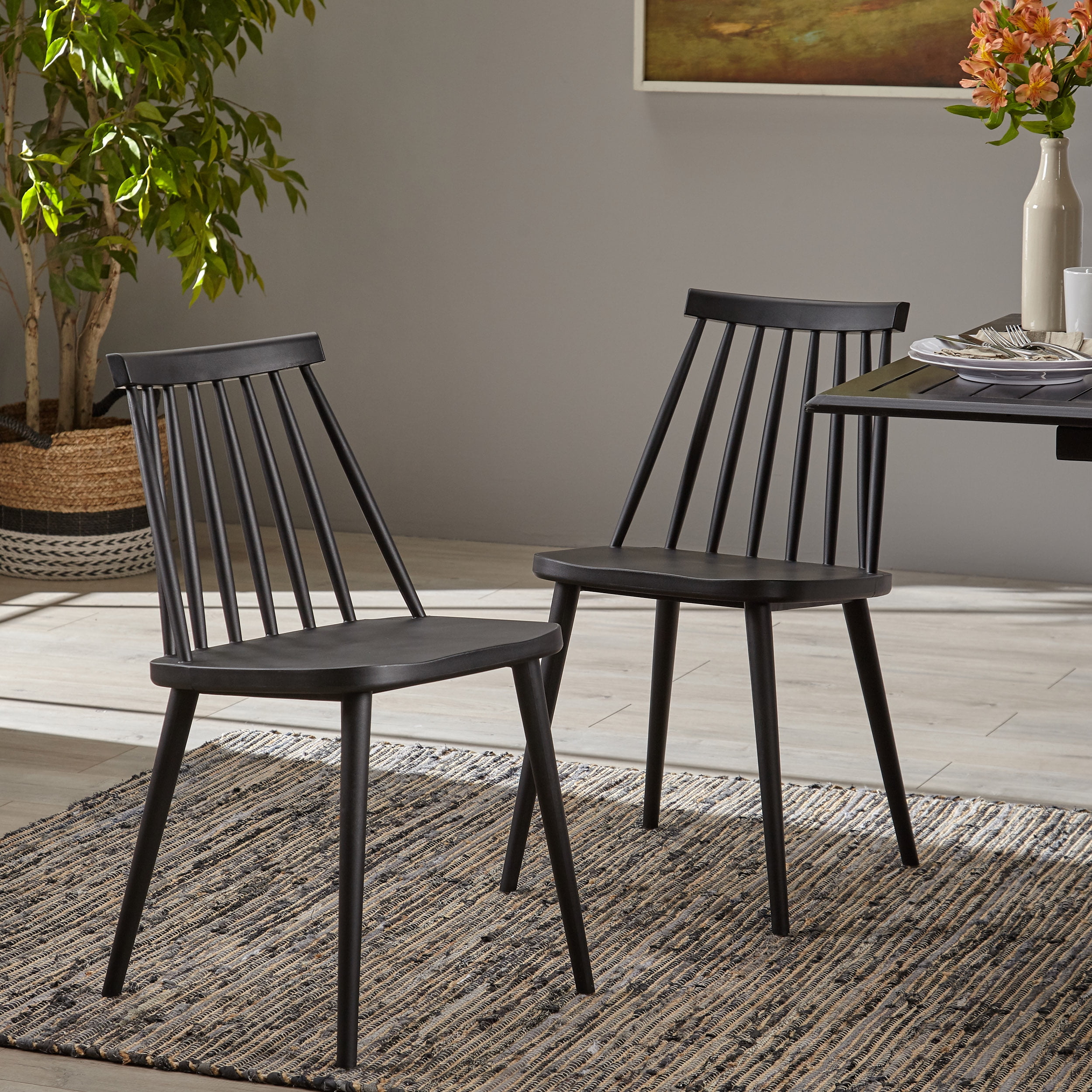 Noble House Erica Indoor Farmhouse Plastic Dining Chairs, Set of 2, Black - Image 3