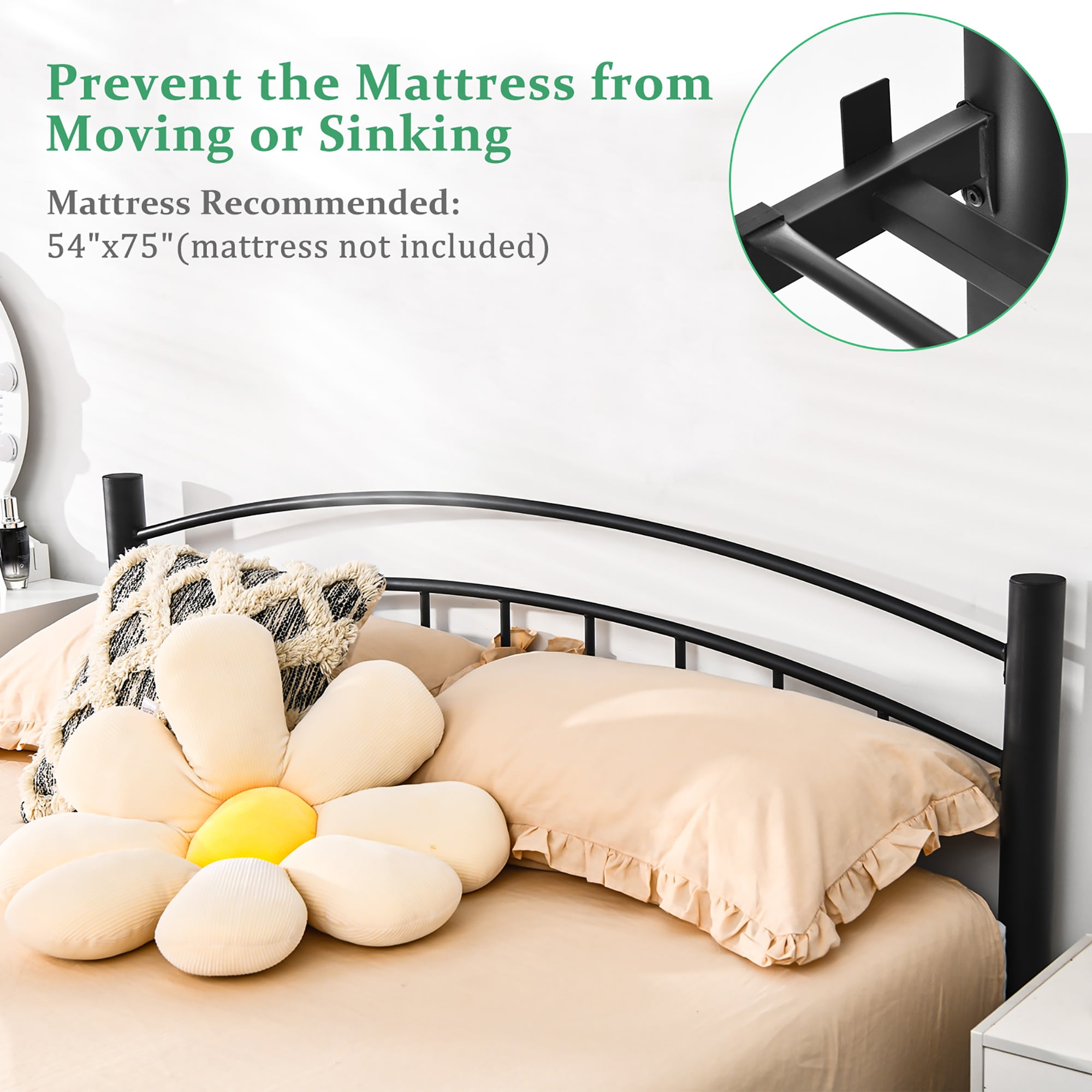 Costway Full Size Metal Bed Frame Headboard Footboard Platform No Box Spring Needed - Image 6