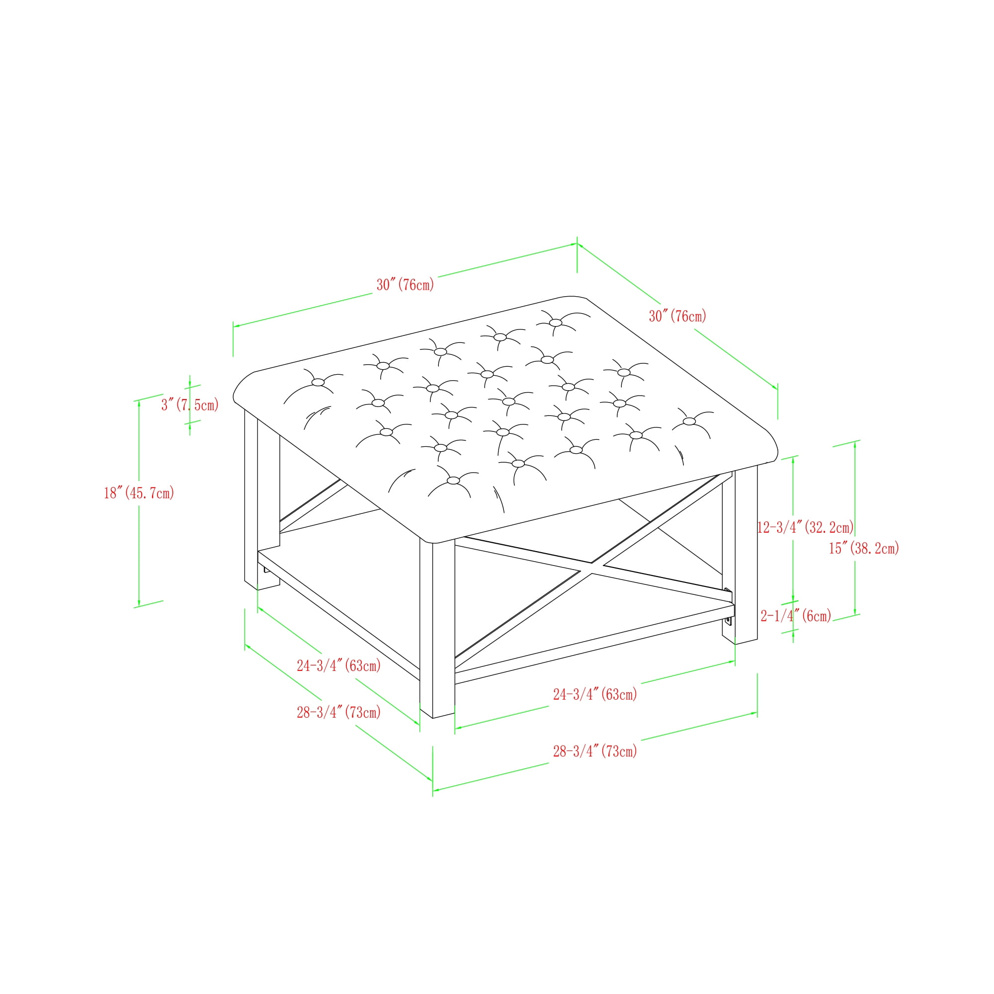 Manor Park Farmhouse 30" Square Tufted Ottoman - Blue - Image 5