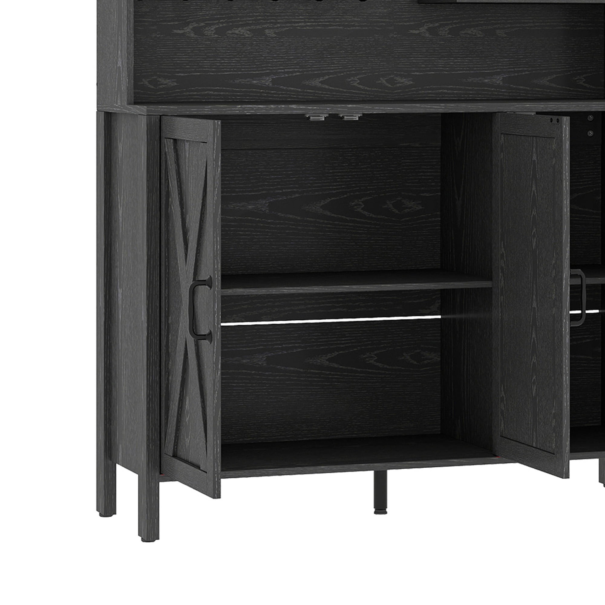 Uforic Bar Cabinet with LED Lights and Wine Rack, Liquor Cabinet with Beverage Dispenser, Black - Image 3