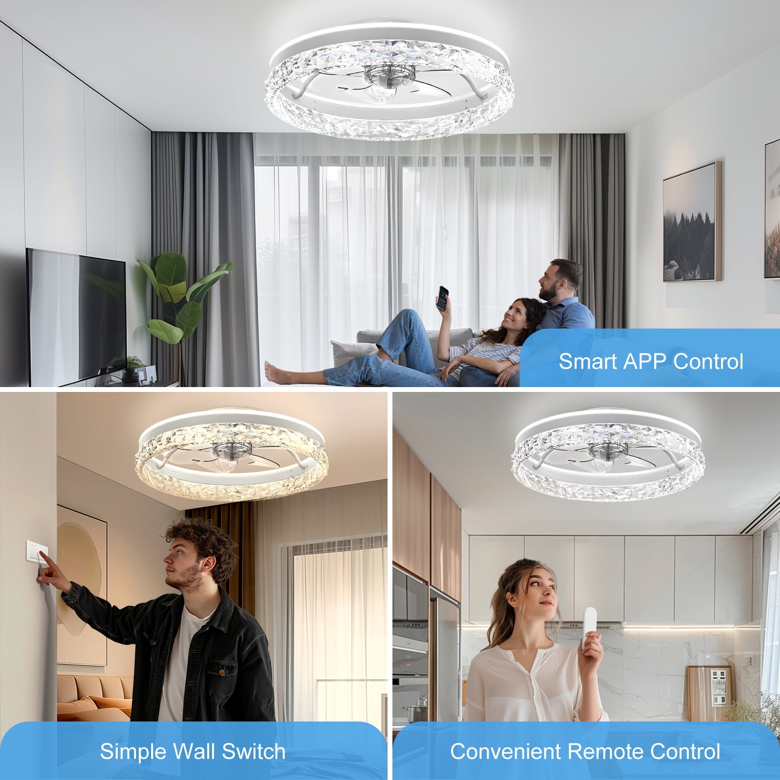 BLITZWILL Flush Mount Ceiling Fan with Lights, Remote & APP Control,20'' Low Profile Ceiling Fan, 3 Color Dimmable and 6 Speeds, Reversible Modern Ceiling Fan for Bedroom and Living Room, D-White - Image 11