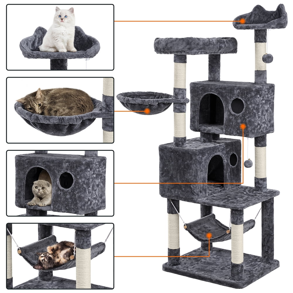 Alden Design 64.5"H Multi-level Cat Tree Tower with Condos and Perches, Dark Gray - Image 10